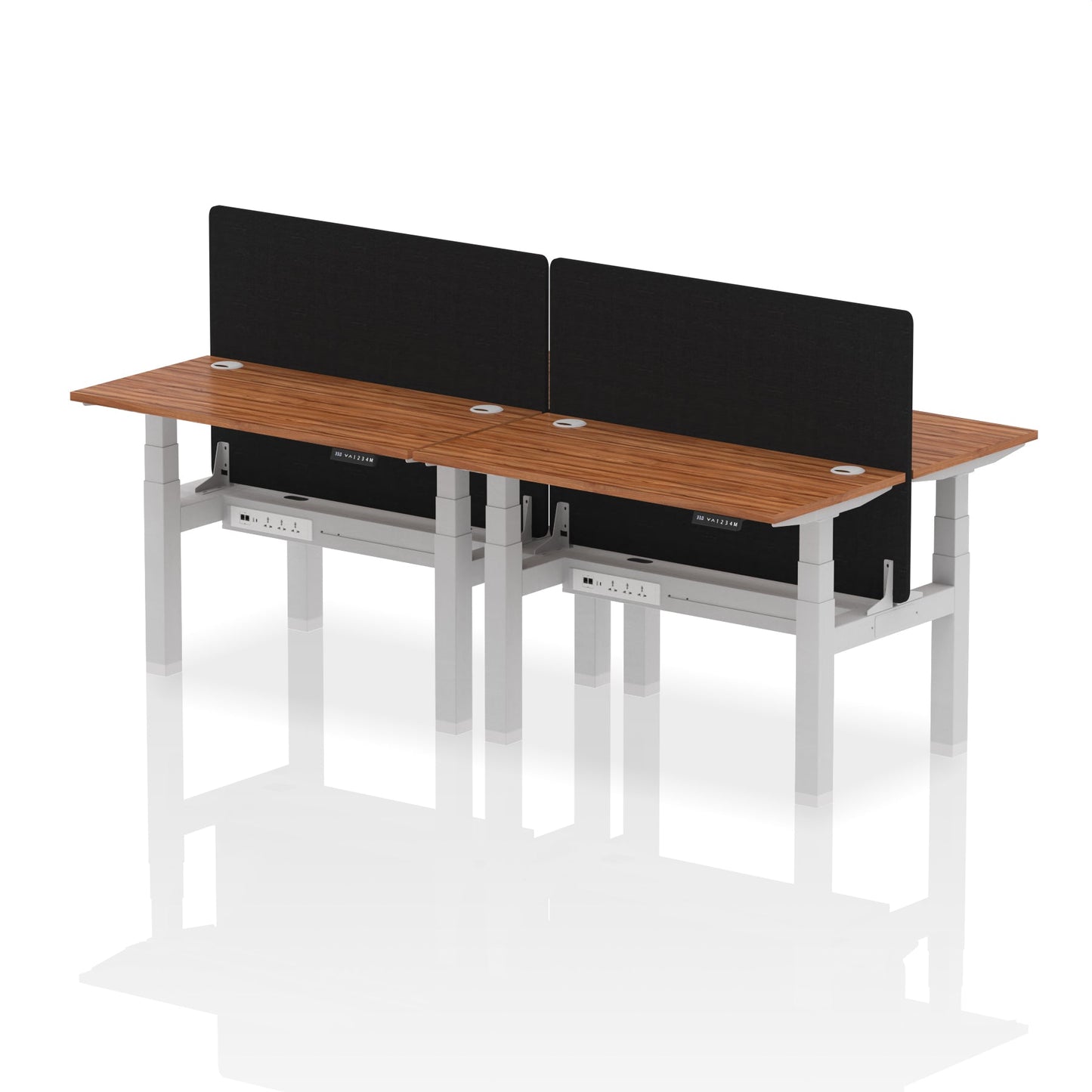 Air Back-to-Back Slimline Height Adjustable Bench Desk - 4 Person with Black Straight Screen - Ergometric
