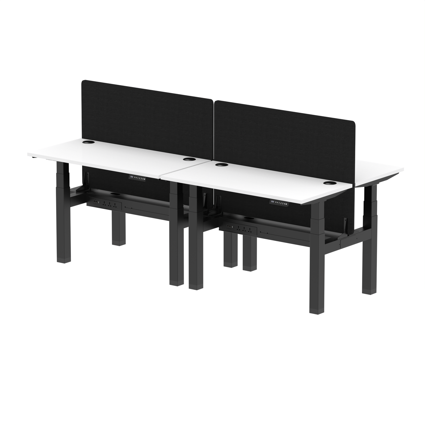 Air Back-to-Back Slimline Height Adjustable Bench Desk - 4 Person with Black Straight Screen - Ergometric