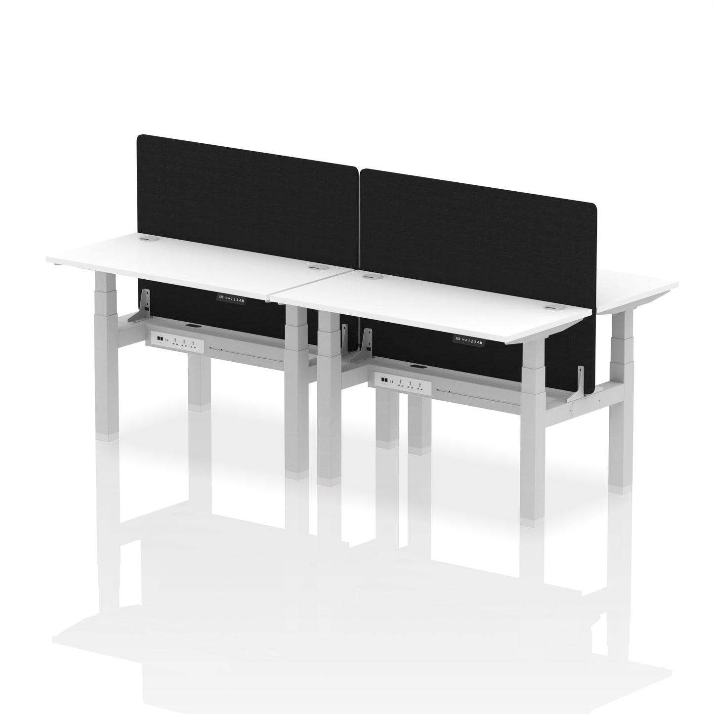 Air Back-to-Back Slimline Height Adjustable Bench Desk - 4 Person with Black Straight Screen - Ergometric