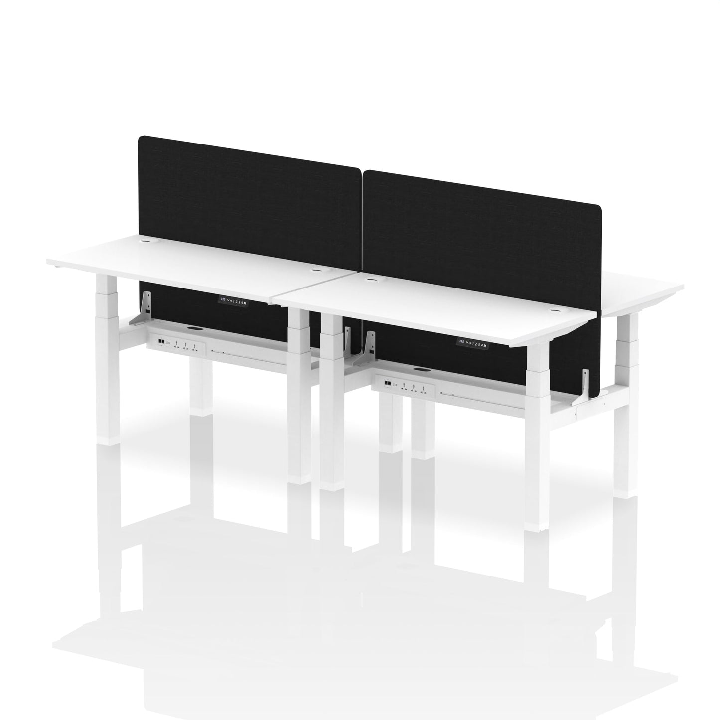 Air Back-to-Back Slimline Height Adjustable Bench Desk - 4 Person with Black Straight Screen - Ergometric
