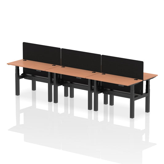 Air Back-to-Back Slimline Height Adjustable Bench Desk - 6 Person with Black Straight Screen - Ergometric