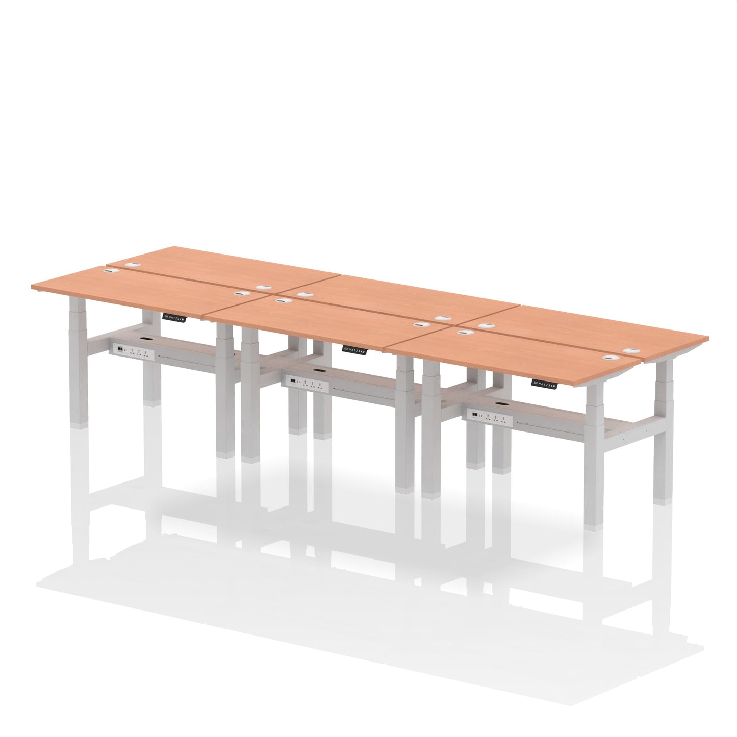 Air Back-to-Back Slimline Height Adjustable Bench Desk - 6 Person - Ergometric