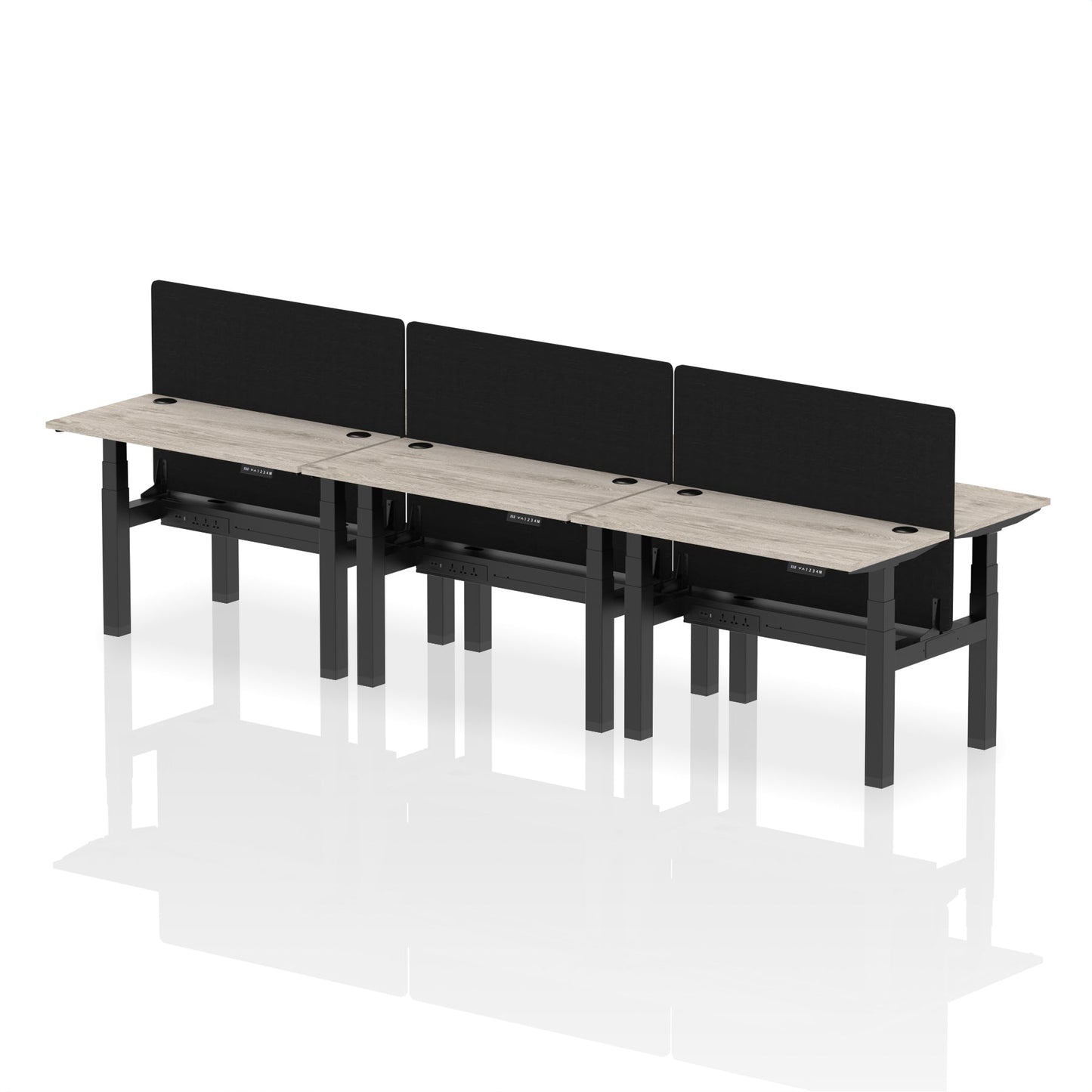 Air Back-to-Back Slimline Height Adjustable Bench Desk - 6 Person with Black Straight Screen - Ergometric
