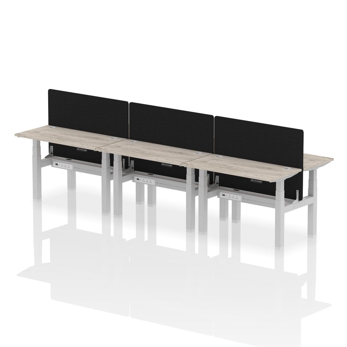 Air Back-to-Back Slimline Height Adjustable Bench Desk - 6 Person with Black Straight Screen - Ergometric