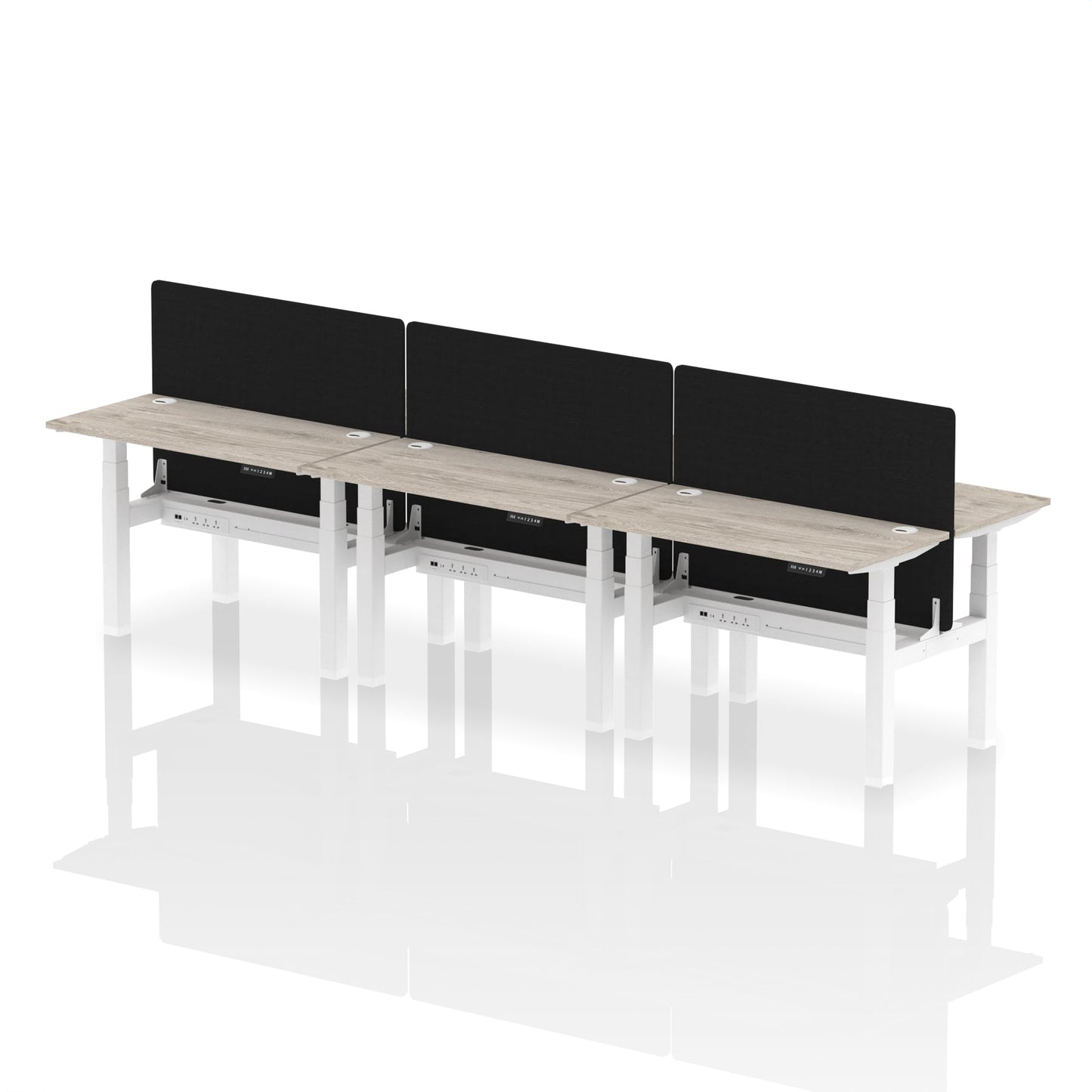 Air Back-to-Back Slimline Height Adjustable Bench Desk - 6 Person with Black Straight Screen - Ergometric