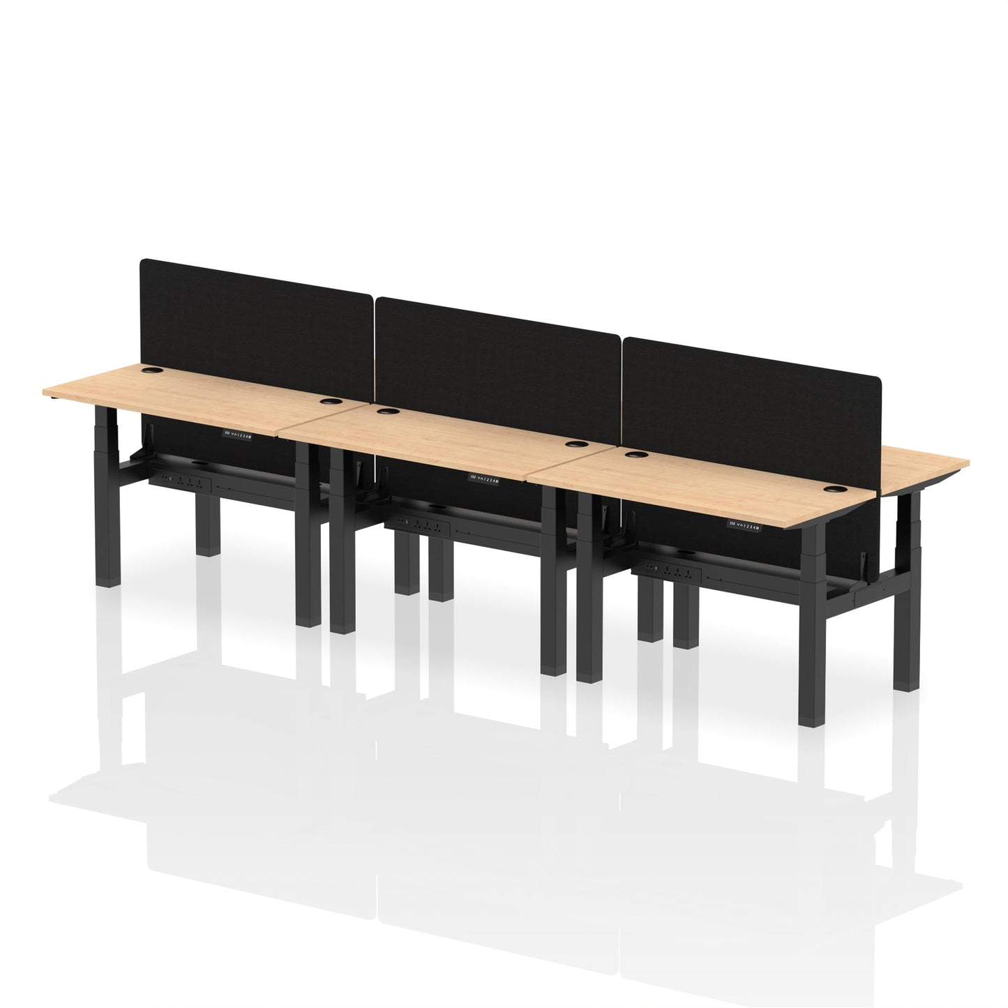 Air Back-to-Back Slimline Height Adjustable Bench Desk - 6 Person with Black Straight Screen - Ergometric