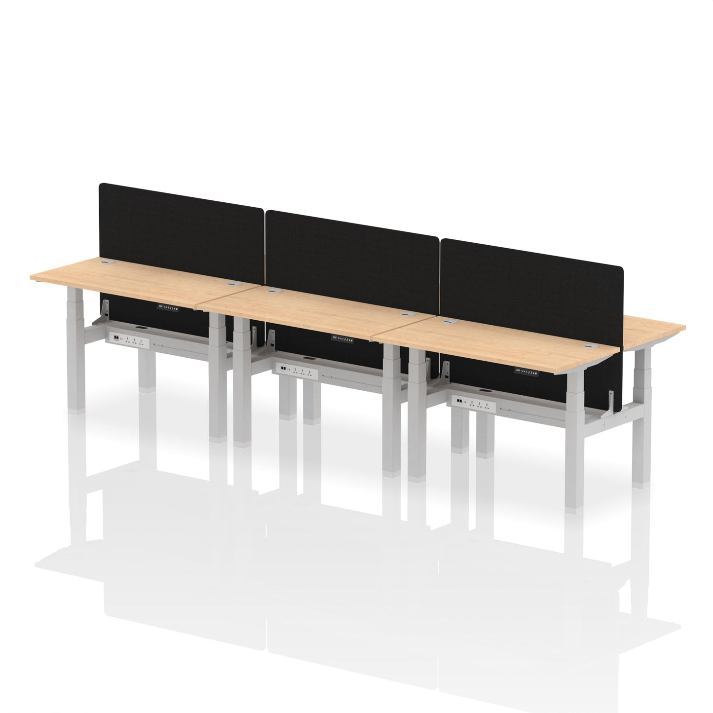 Air Back-to-Back Slimline Height Adjustable Bench Desk - 6 Person with Black Straight Screen - Ergometric
