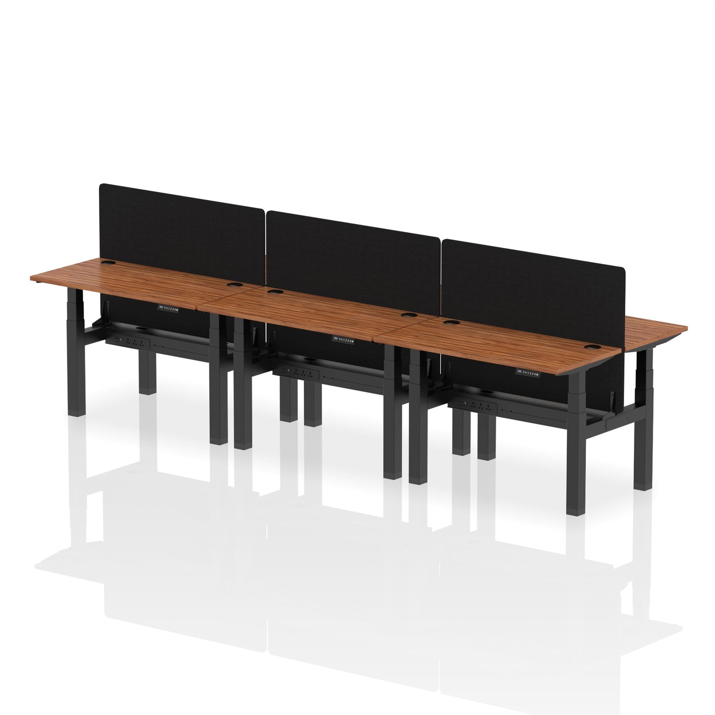 Air Back-to-Back Slimline Height Adjustable Bench Desk - 6 Person with Black Straight Screen - Ergometric