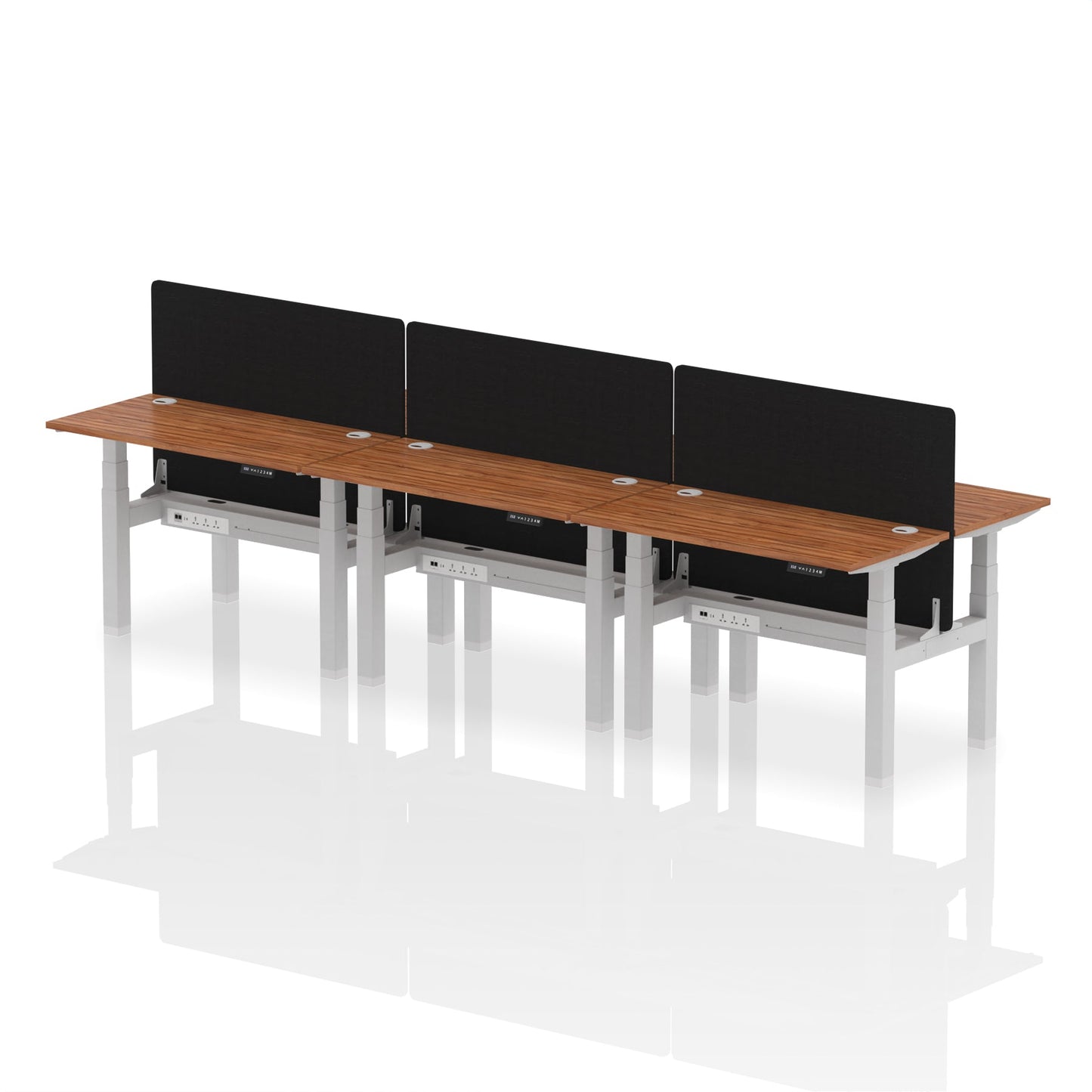 Air Back-to-Back Slimline Height Adjustable Bench Desk - 6 Person with Black Straight Screen - Ergometric