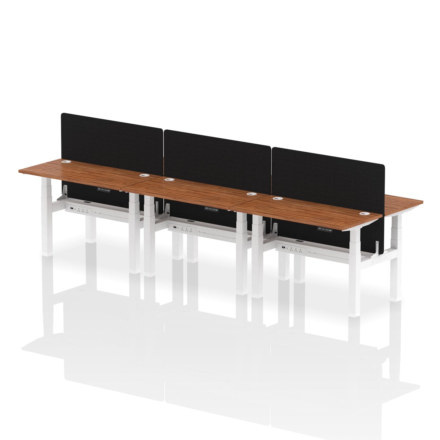 Air Back-to-Back Slimline Height Adjustable Bench Desk - 6 Person with Black Straight Screen - Ergometric