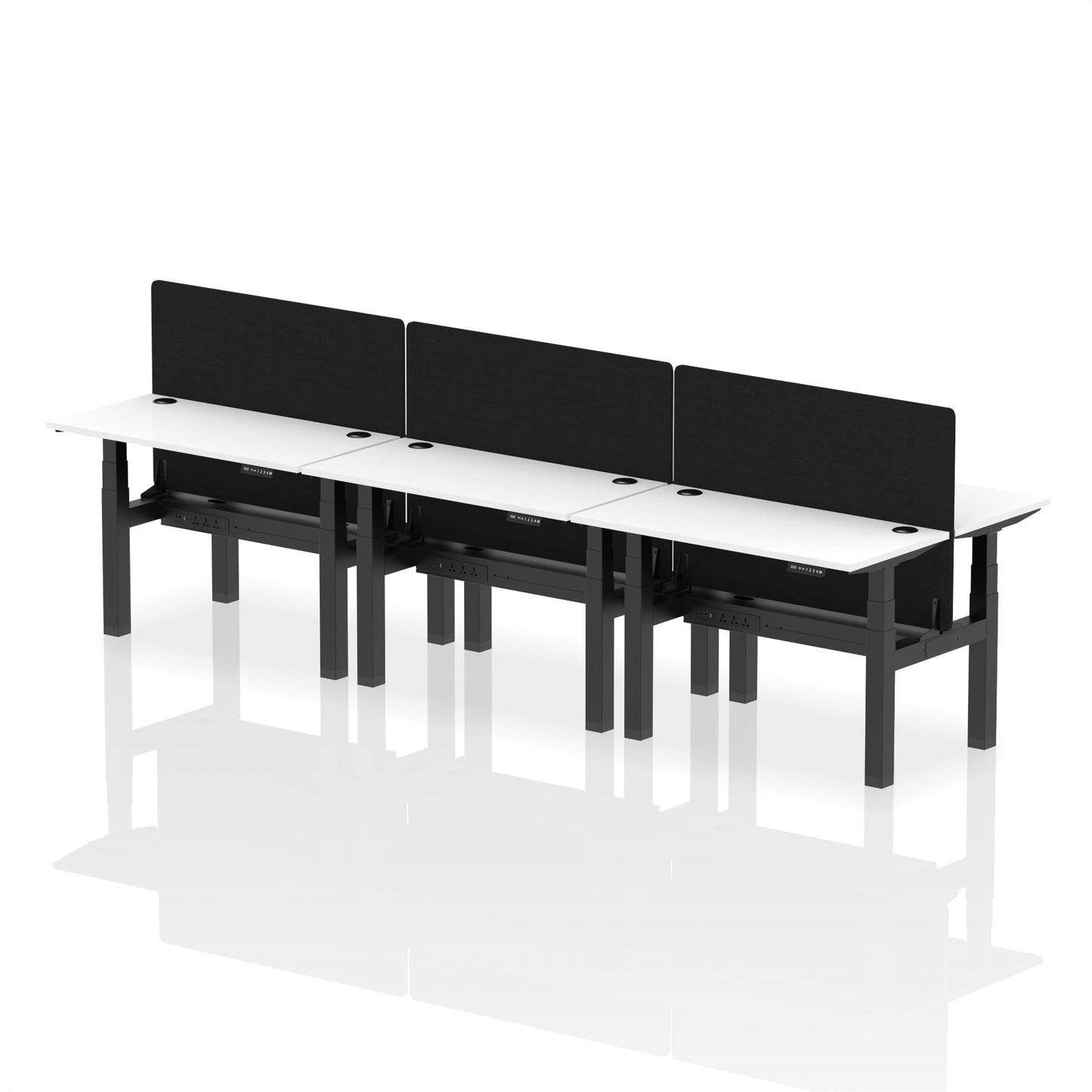 Air Back-to-Back Slimline Height Adjustable Bench Desk - 6 Person with Black Straight Screen - Ergometric