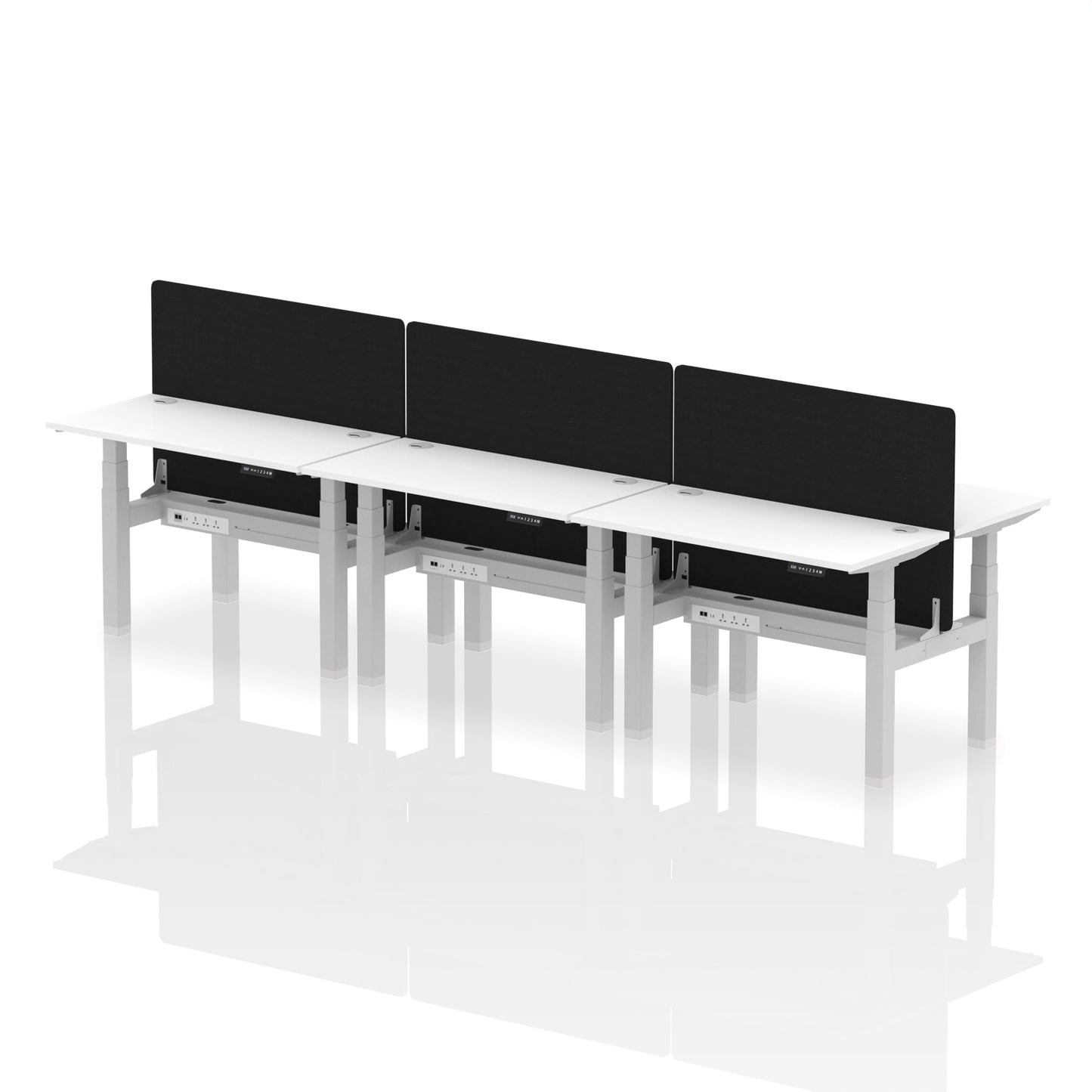 Air Back-to-Back Slimline Height Adjustable Bench Desk - 6 Person with Black Straight Screen - Ergometric