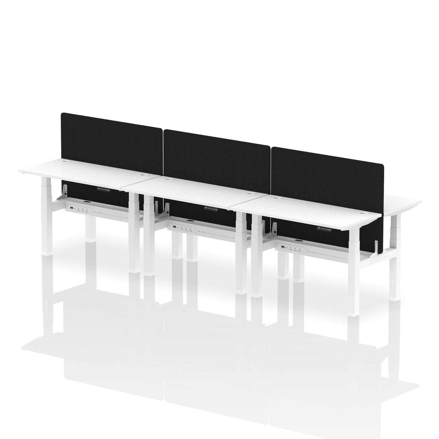Air Back-to-Back Slimline Height Adjustable Bench Desk - 6 Person with Black Straight Screen - Ergometric