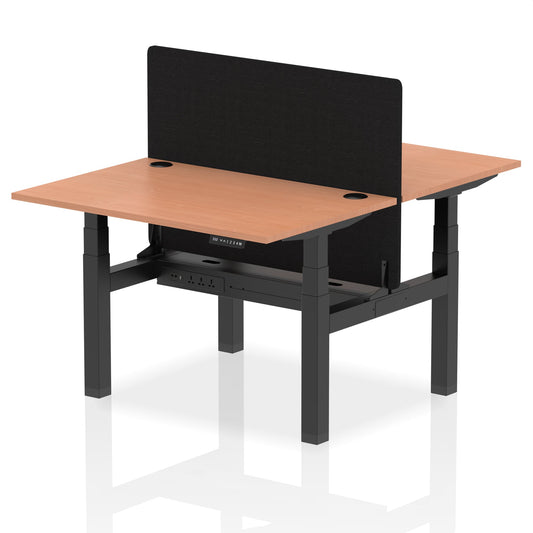 Air Back-to-Back Height Adjustable Bench Desk - 2 Person with Black Straight Screen - Ergometric