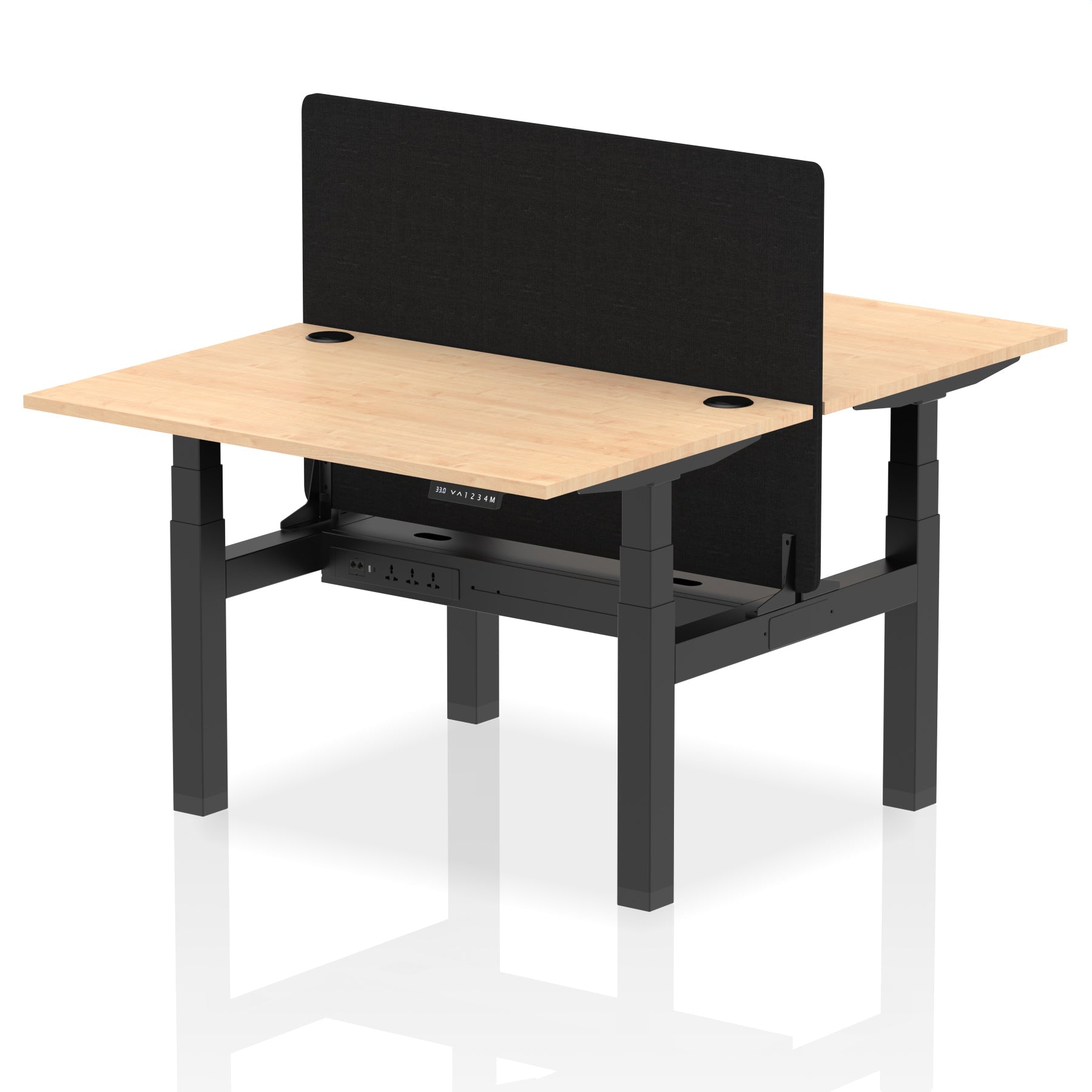Air Back-to-Back Height Adjustable Bench Desk - 2 Person with Black Straight Screen - Ergometric