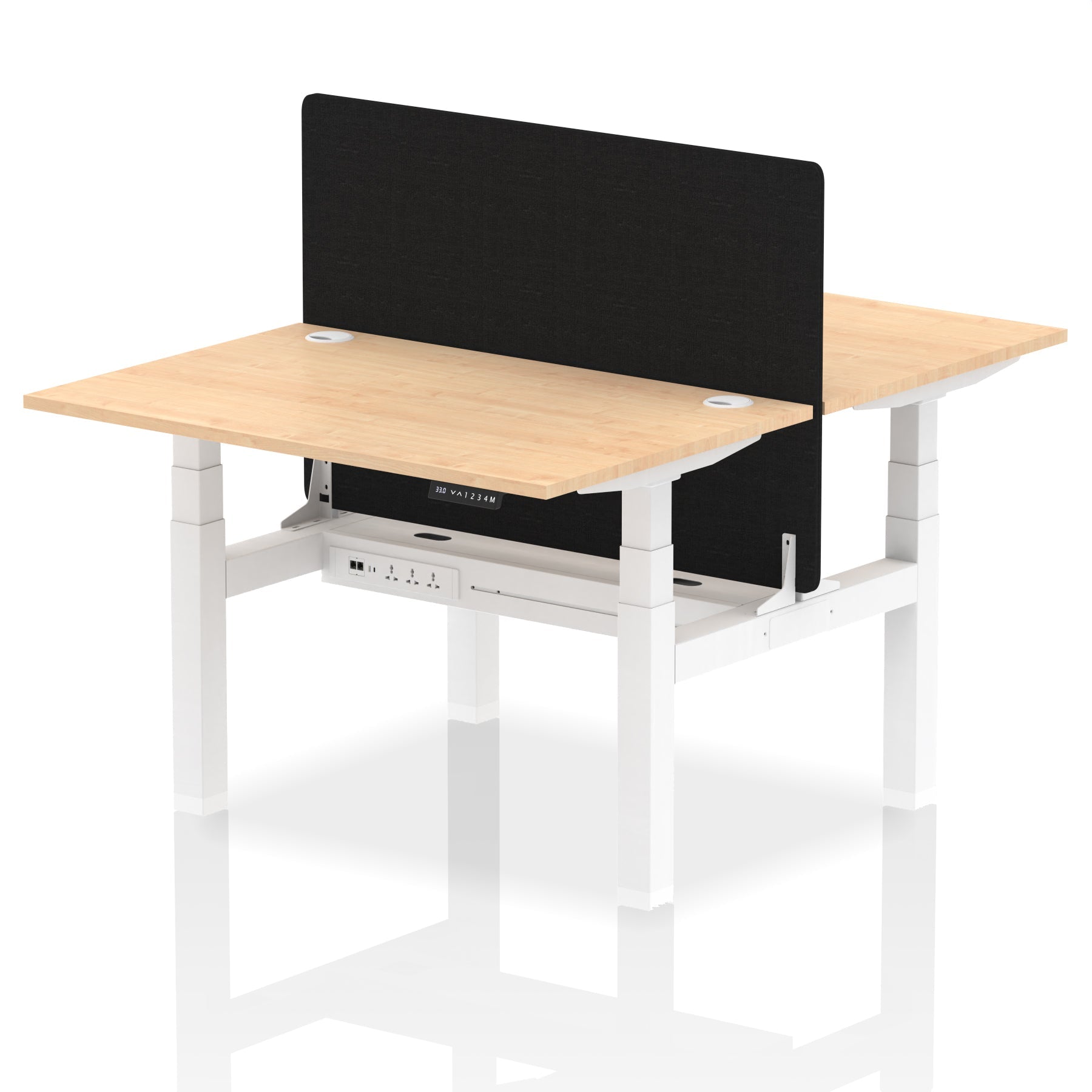 Air Back-to-Back Height Adjustable Bench Desk - 2 Person with Black Straight Screen - Ergometric