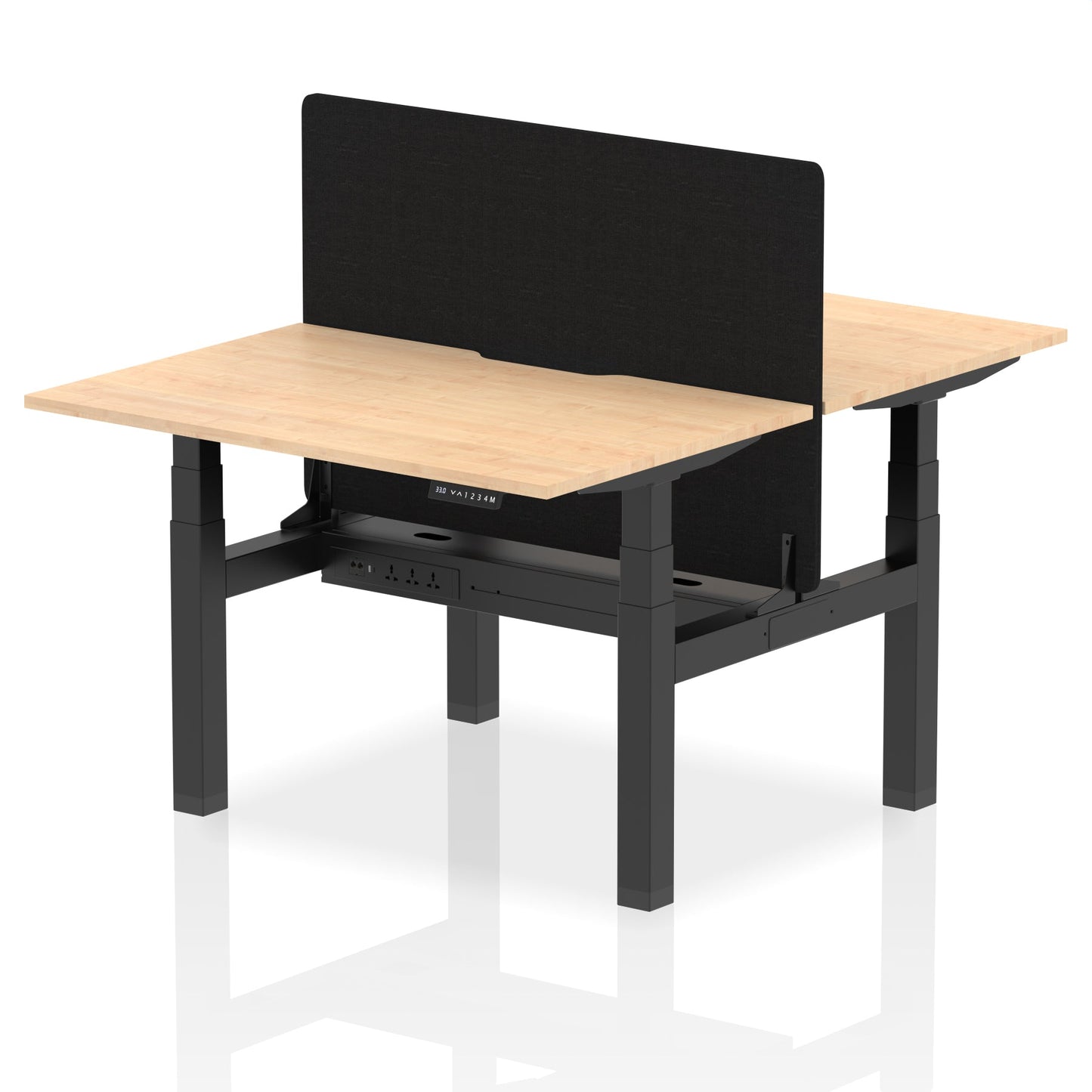 Air Back-to-Back Scalloped Edge Height Adjustable Bench Desk - 2 Person with Black Straight Screen - Ergometric