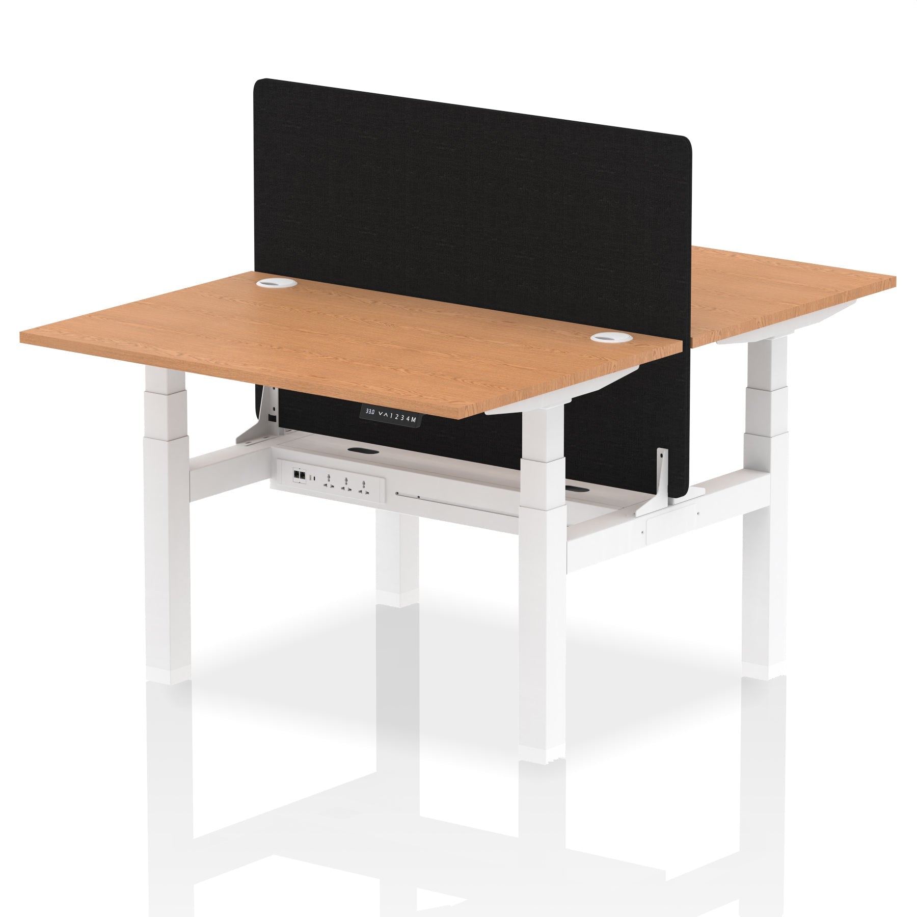 Air Back-to-Back Height Adjustable Bench Desk - 2 Person with Black Straight Screen - Ergometric