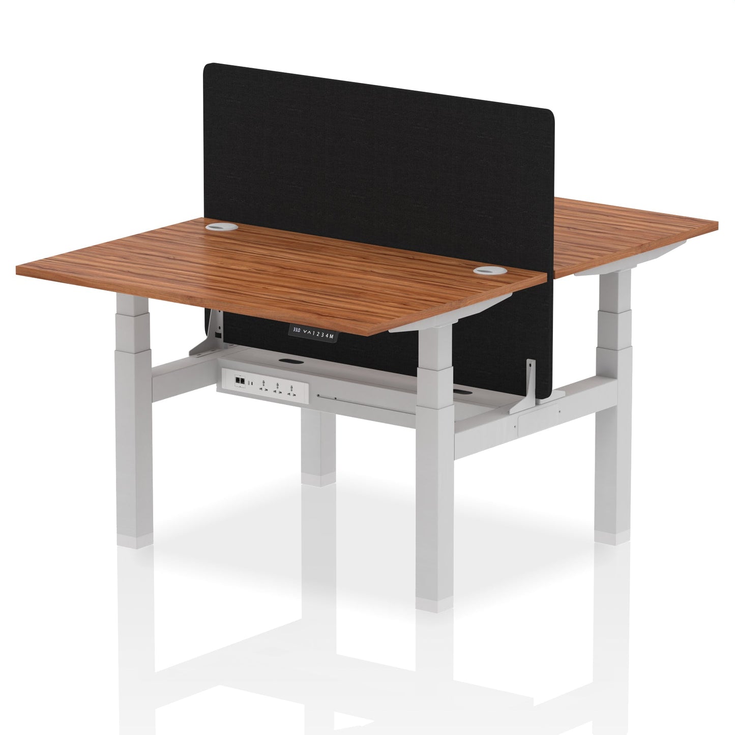 Air Back-to-Back Height Adjustable Bench Desk - 2 Person with Black Straight Screen - Ergometric