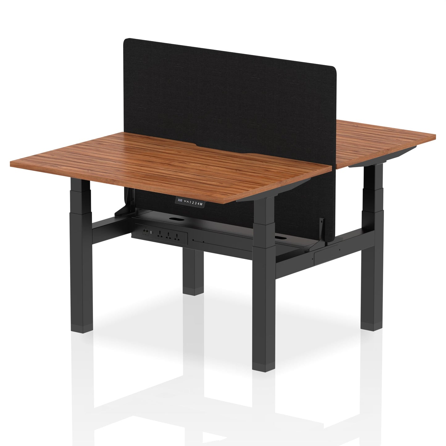 Air Back-to-Back Scalloped Edge Height Adjustable Bench Desk - 2 Person with Black Straight Screen - Ergometric