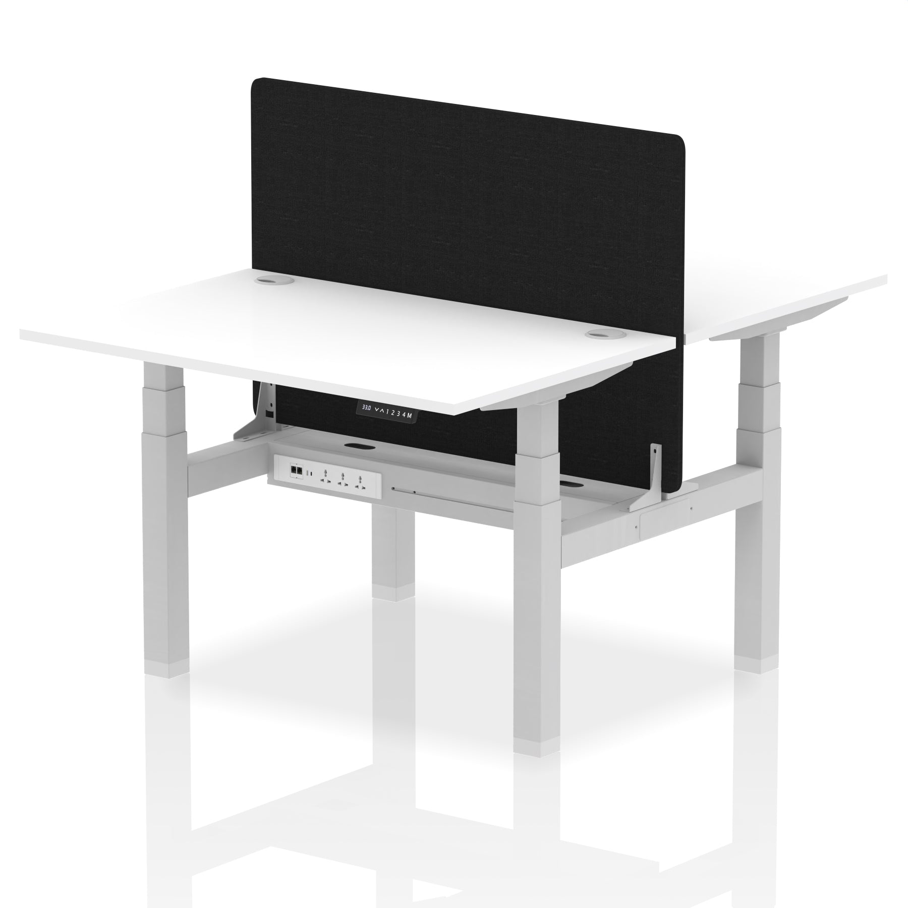 Air Back-to-Back Height Adjustable Bench Desk - 2 Person with Black Straight Screen - Ergometric