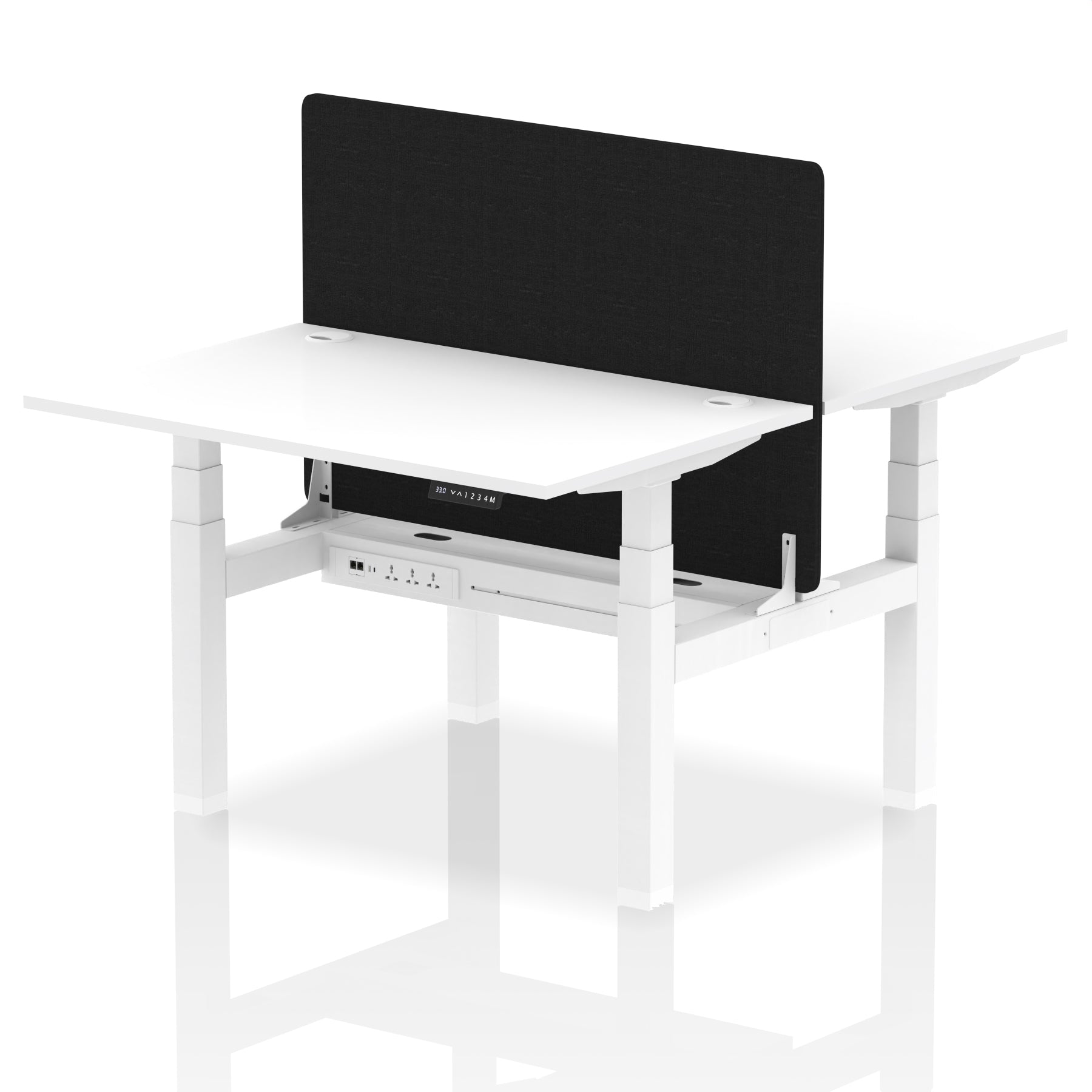 Air Back-to-Back Height Adjustable Bench Desk - 2 Person with Black Straight Screen - Ergometric