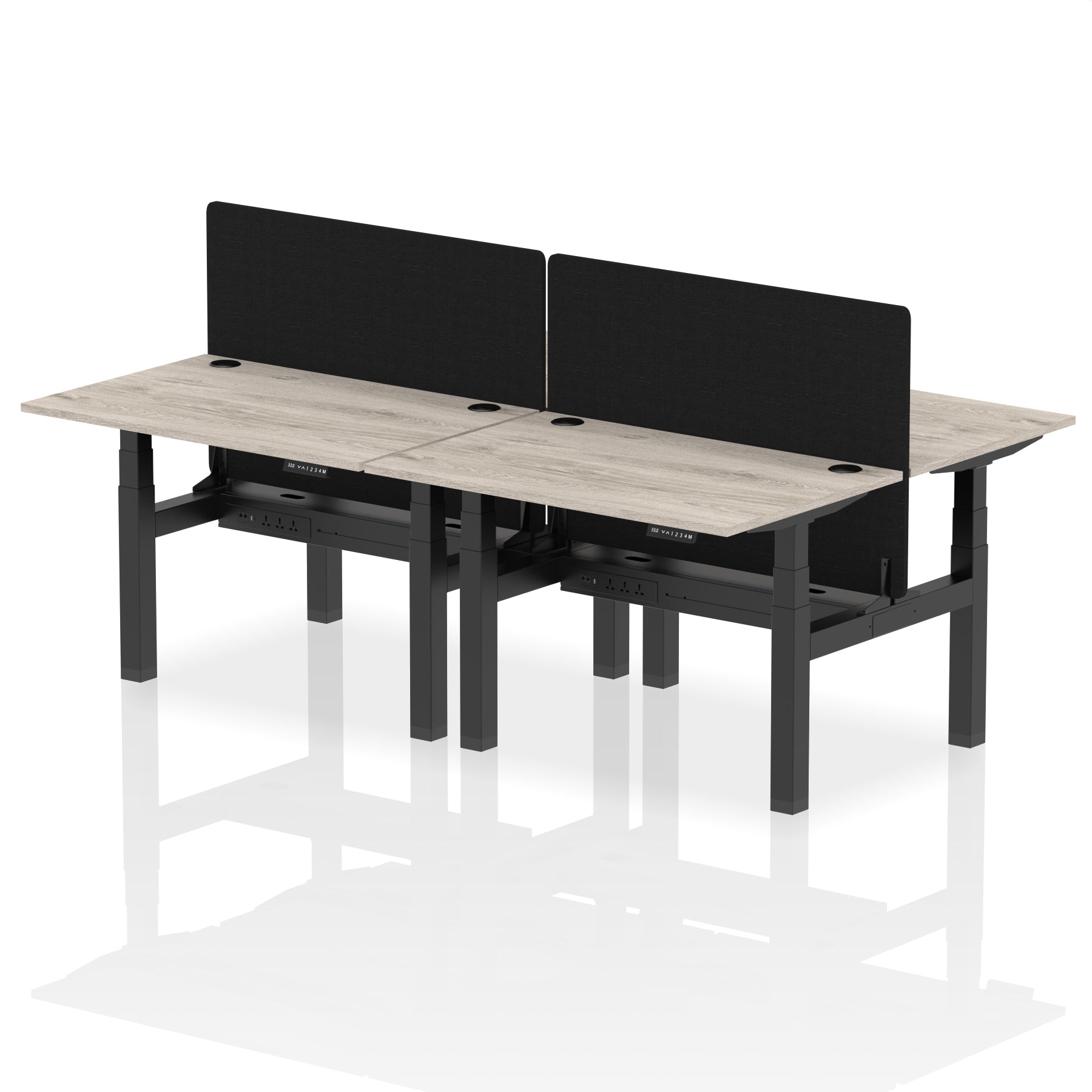 Air Back-to-Back Height Adjustable Bench Desk - 4 Person with Black Straight Screen - Ergometric