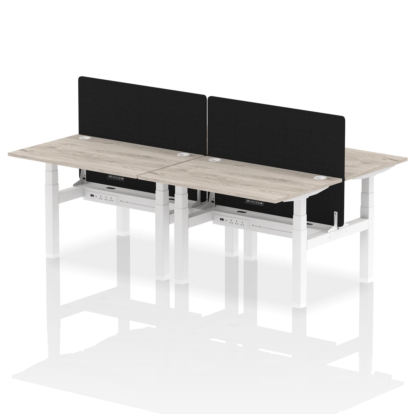 Air Back-to-Back Height Adjustable Bench Desk - 4 Person with Black Straight Screen - Ergometric