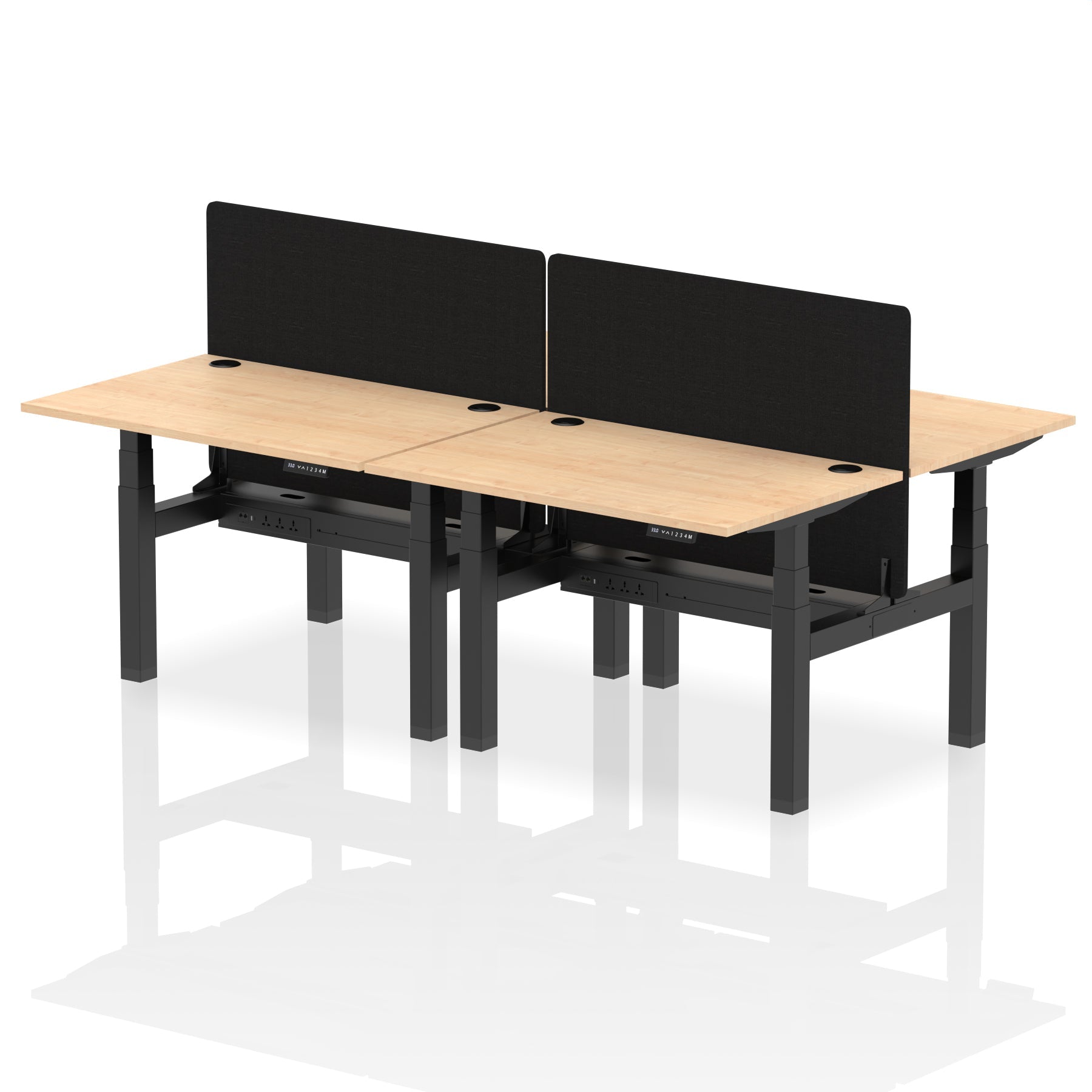 Air Back-to-Back Height Adjustable Bench Desk - 4 Person with Black Straight Screen - Ergometric