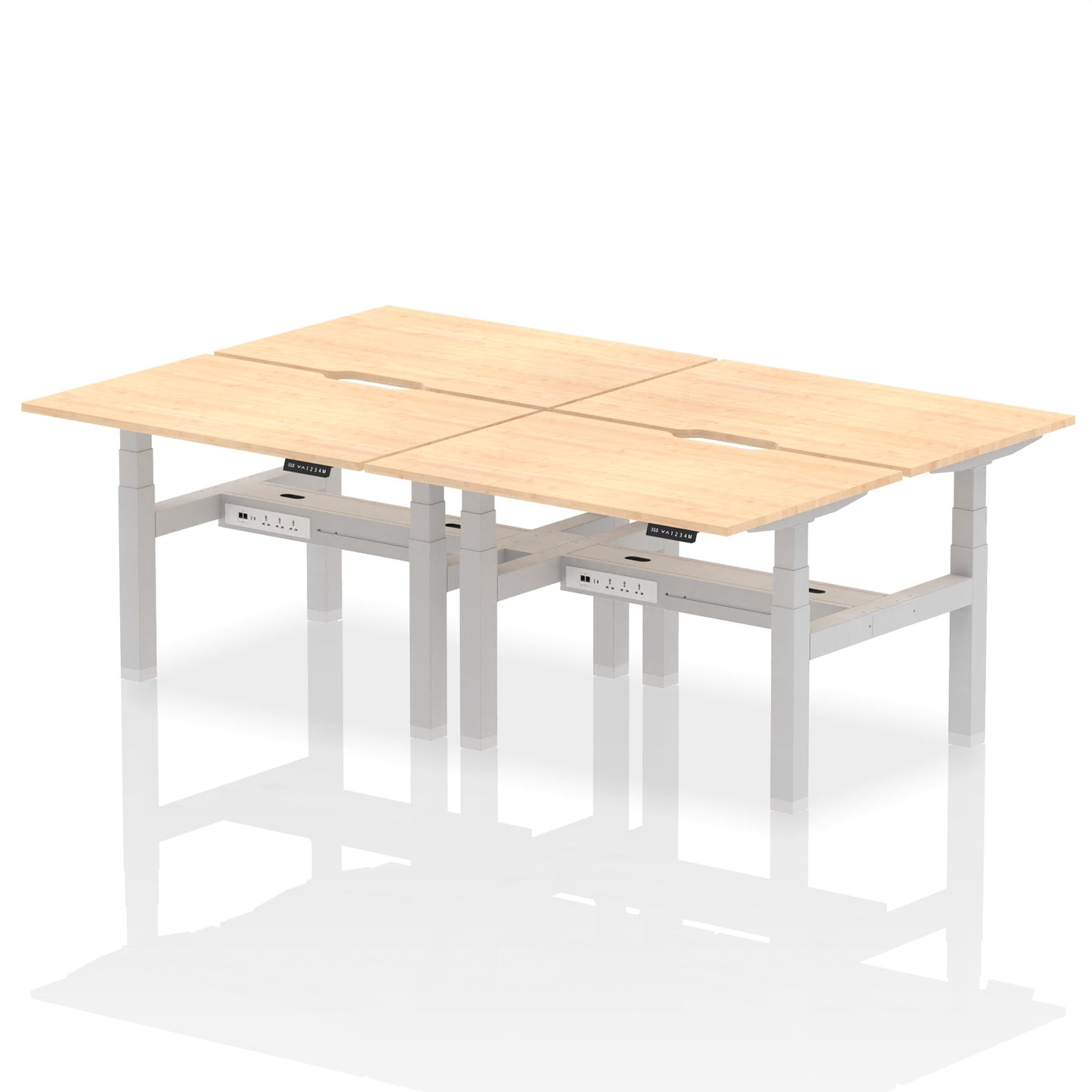 Air Back-to-Back Scalloped Edge Height Adjustable Bench Desk - 4 Person - Ergometric