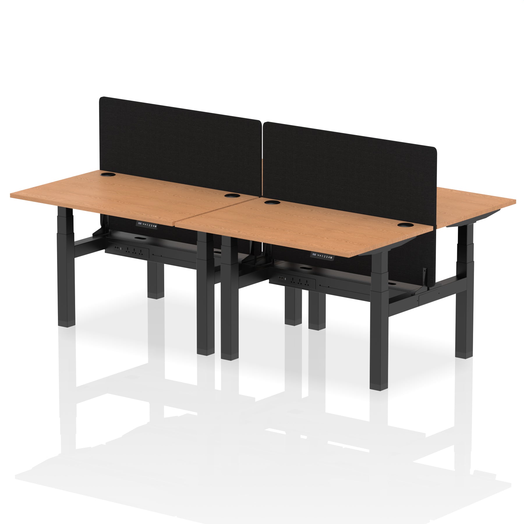 Air Back-to-Back Height Adjustable Bench Desk - 4 Person with Black Straight Screen - Ergometric