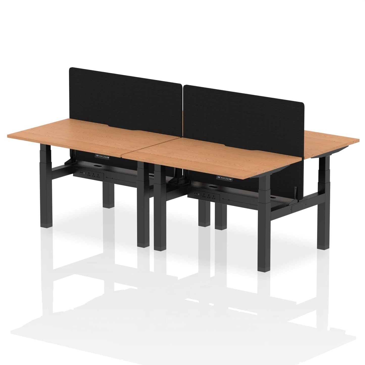 Air Back-to-Back Scalloped Edge Height Adjustable Bench Desk - 4 Person with Black Straight Screen - Ergometric