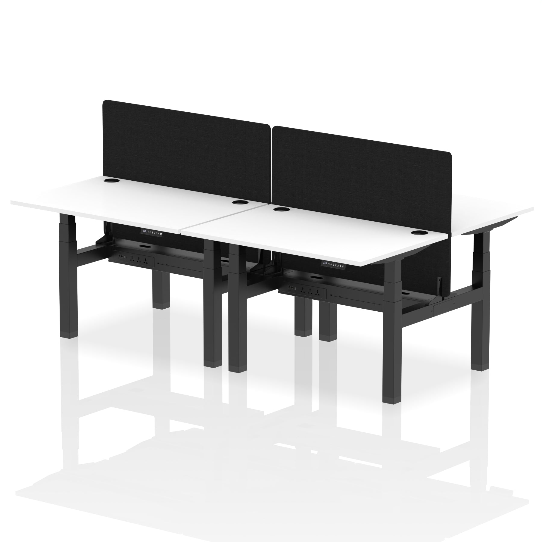 Air Back-to-Back Height Adjustable Bench Desk - 4 Person with Black Straight Screen - Ergometric