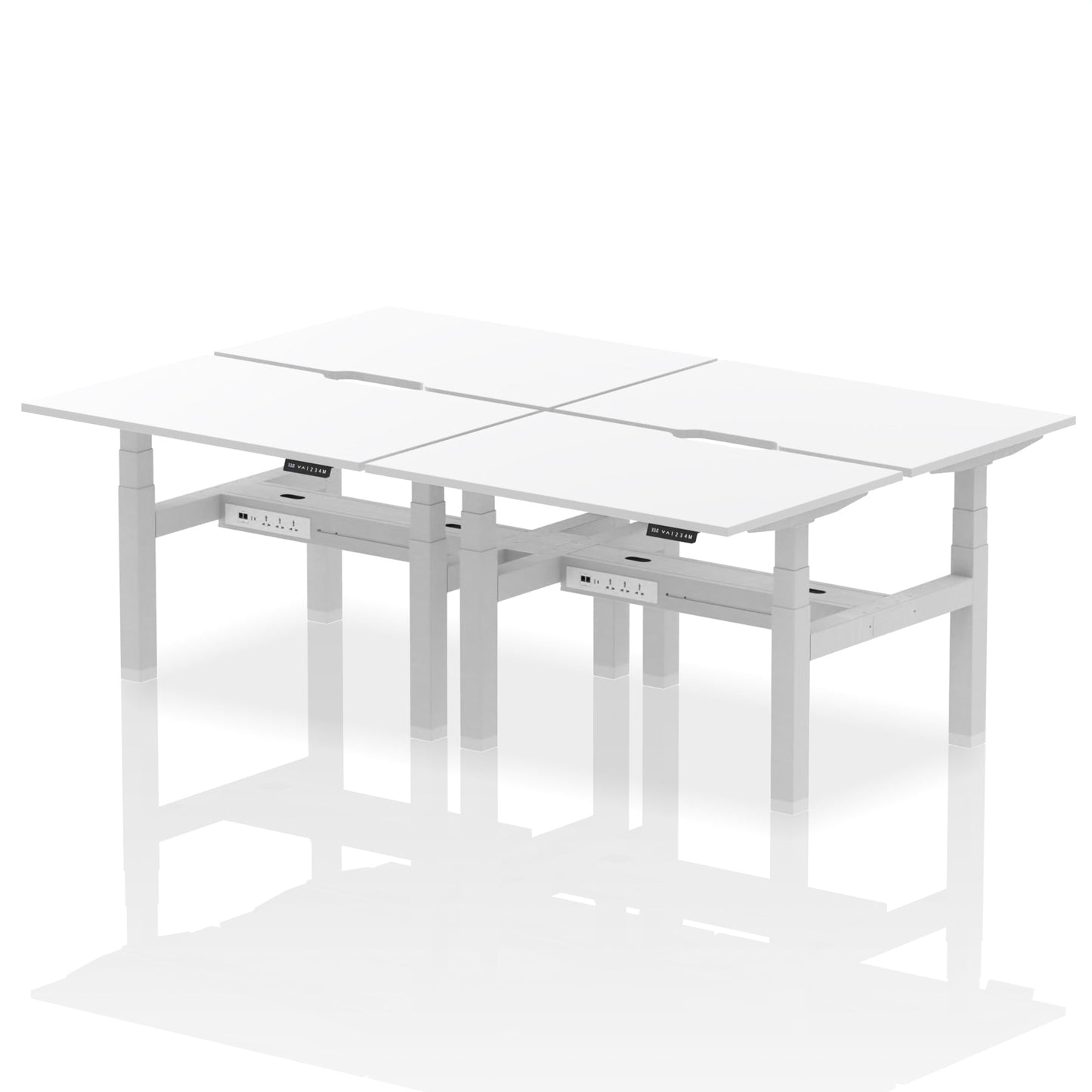 Air Back-to-Back Scalloped Edge Height Adjustable Bench Desk - 4 Person - Ergometric