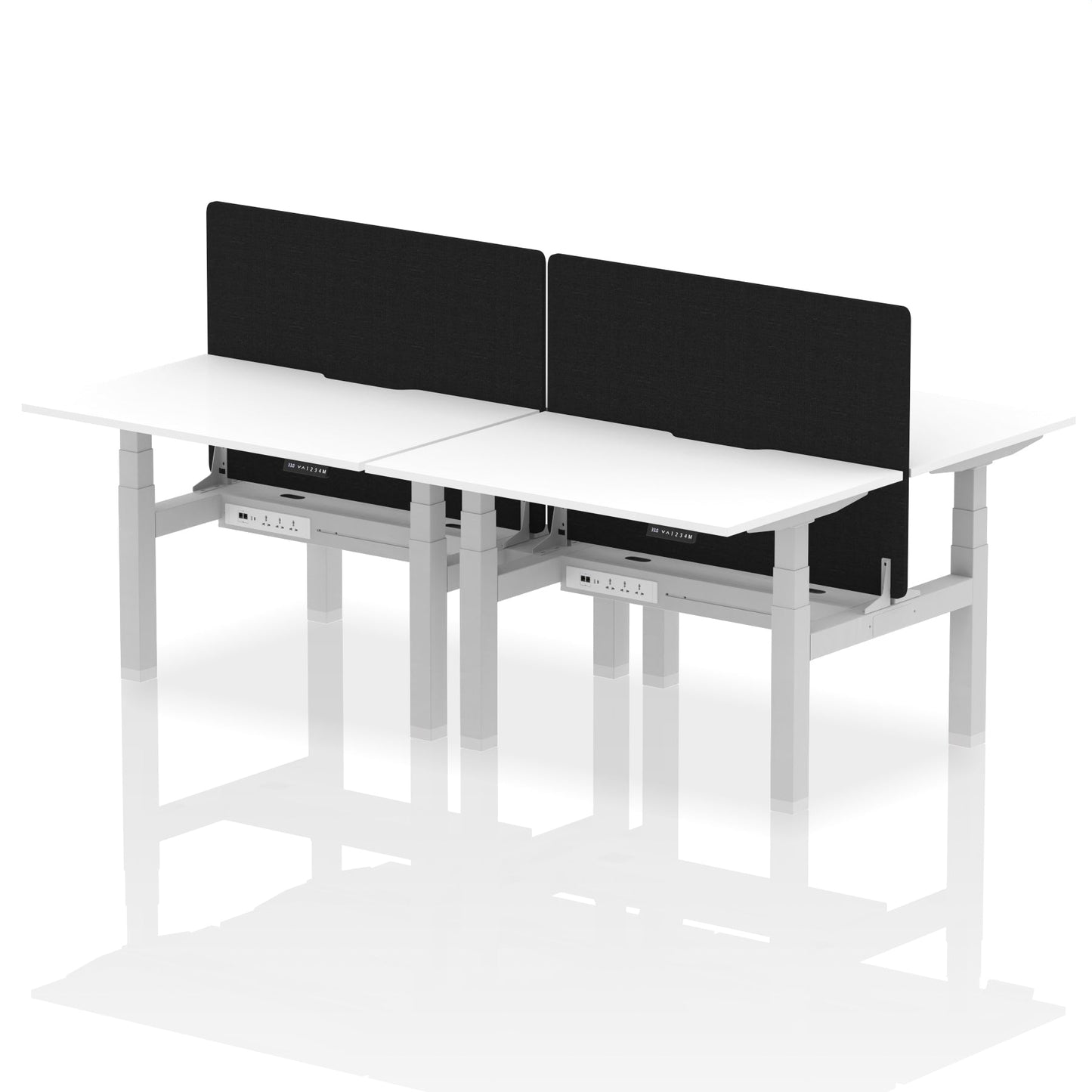Air Back-to-Back Scalloped Edge Height Adjustable Bench Desk - 4 Person with Black Straight Screen - Ergometric