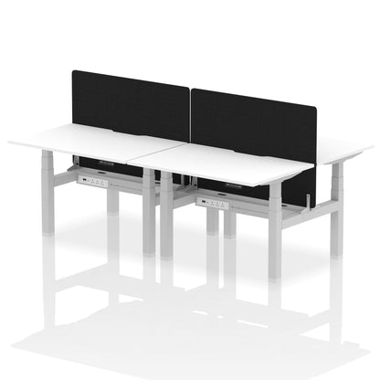 Air Back-to-Back Scalloped Edge Height Adjustable Bench Desk - 4 Person with Black Straight Screen - Ergometric