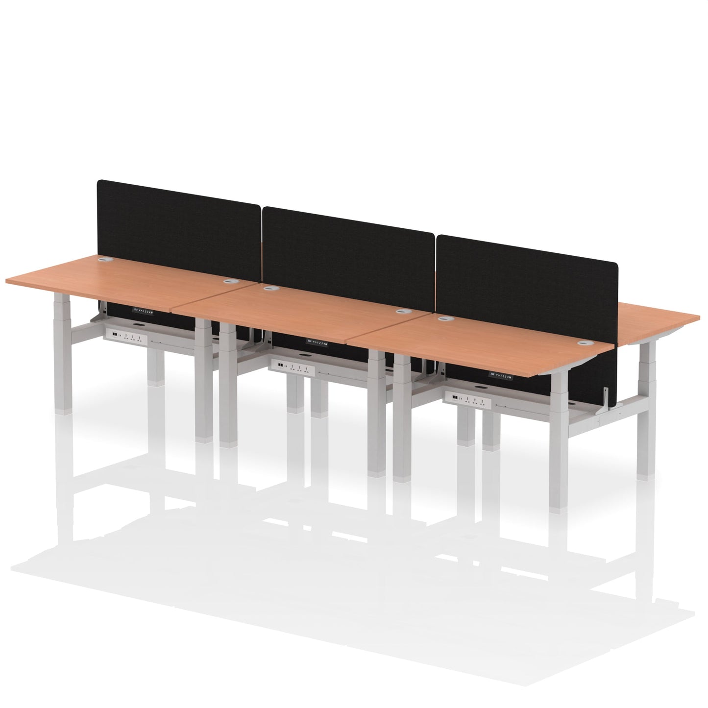 Air Back-to-Back Height Adjustable Bench Desk - 6 Person with Black Straight Screen - Ergometric