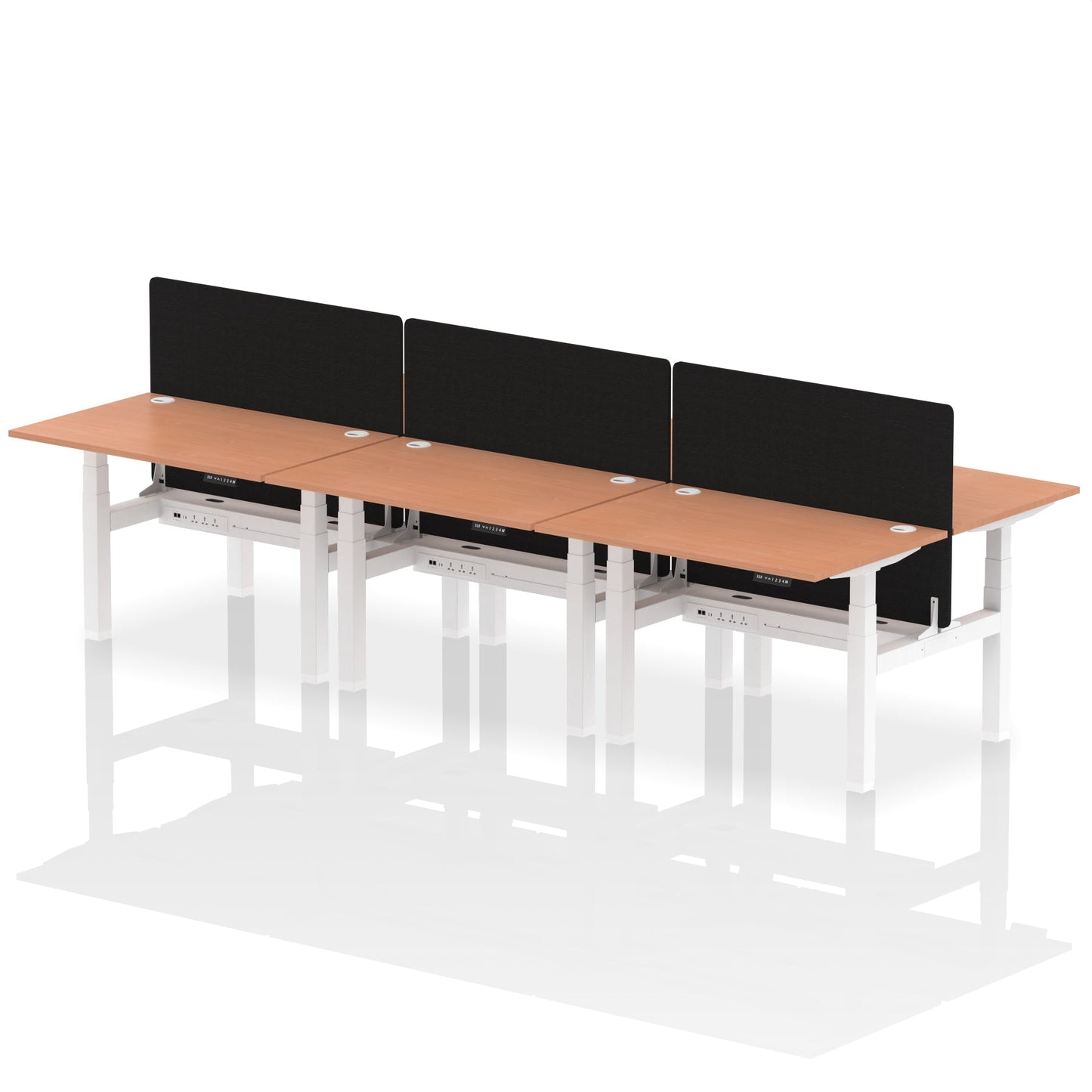 Air Back-to-Back Height Adjustable Bench Desk - 6 Person with Black Straight Screen - Ergometric