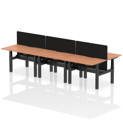 Air Back-to-Back Scalloped Edge Height Adjustable Bench Desk - 6 Person with Black Straight Screen - Ergometric
