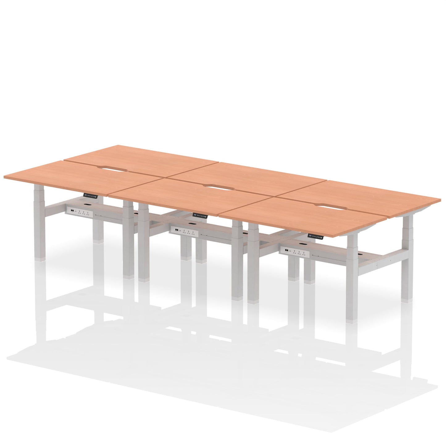 Air Back-to-Back Scalloped Edge Height Adjustable Bench Desk - 6 Person - Ergometric