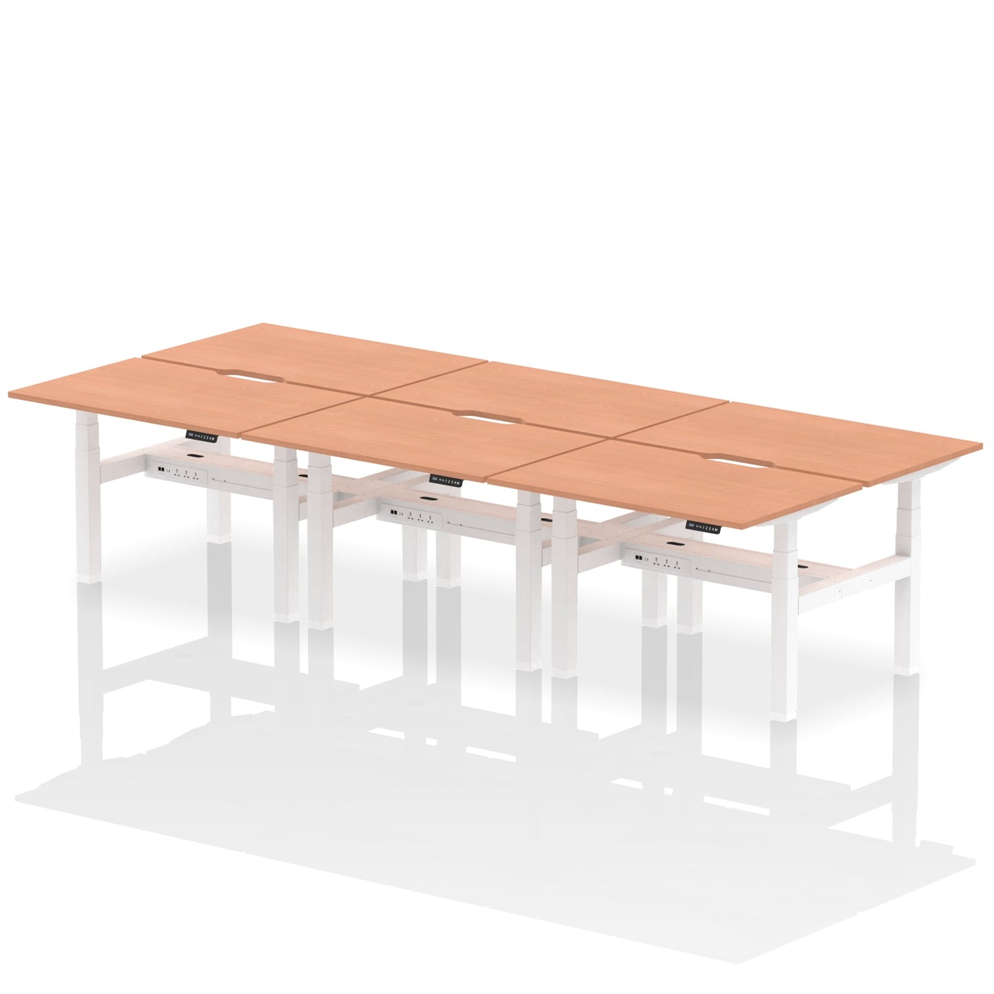 Air Back-to-Back Scalloped Edge Height Adjustable Bench Desk - 6 Person - Ergometric