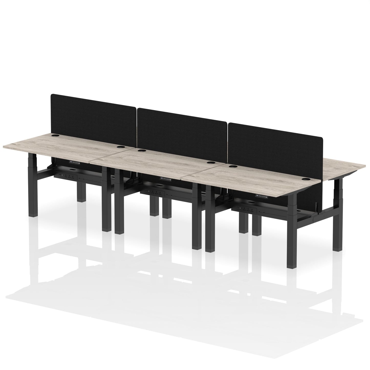 Air Back-to-Back Height Adjustable Bench Desk - 6 Person with Black Straight Screen - Ergometric