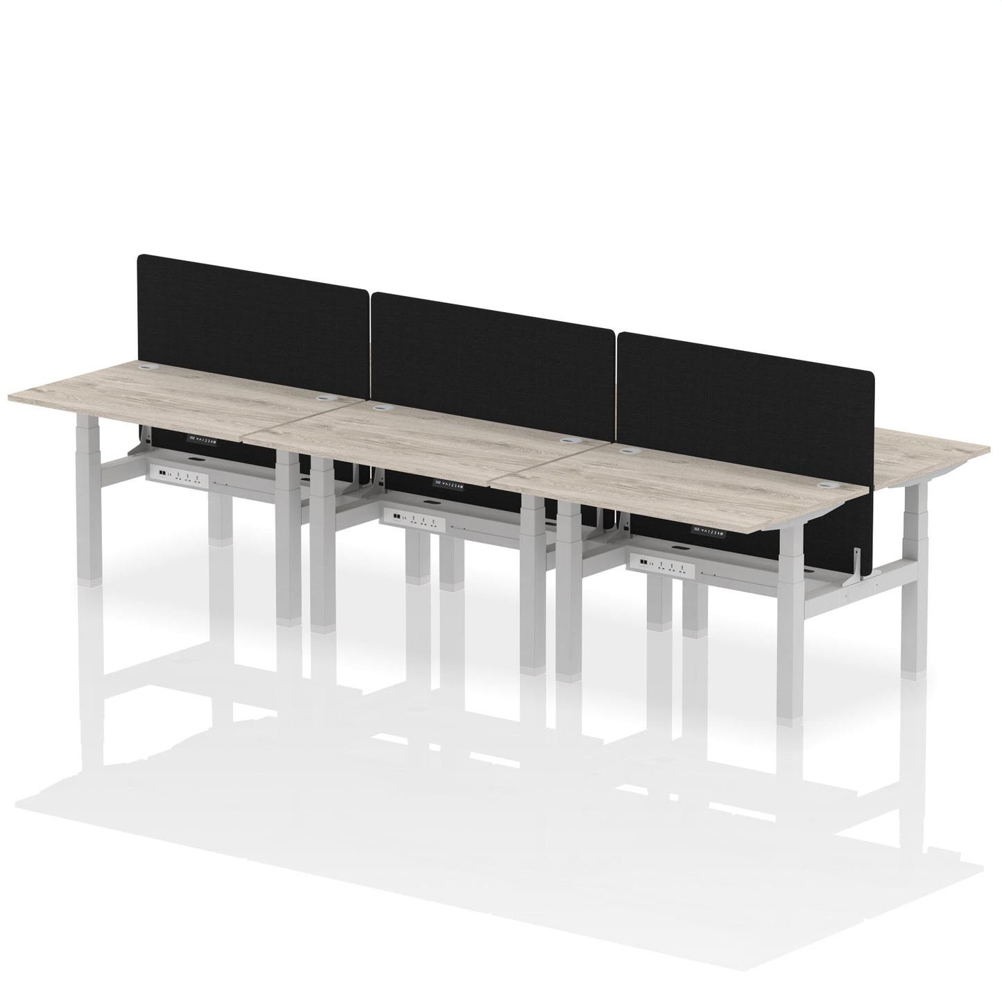 Air Back-to-Back Height Adjustable Bench Desk - 6 Person with Black Straight Screen - Ergometric