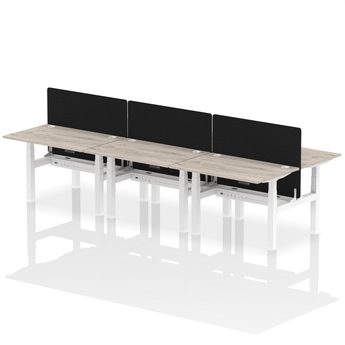 Air Back-to-Back Height Adjustable Bench Desk - 6 Person with Black Straight Screen - Ergometric