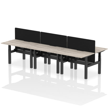 Air Back-to-Back Scalloped Edge Height Adjustable Bench Desk - 6 Person with Black Straight Screen - Ergometric
