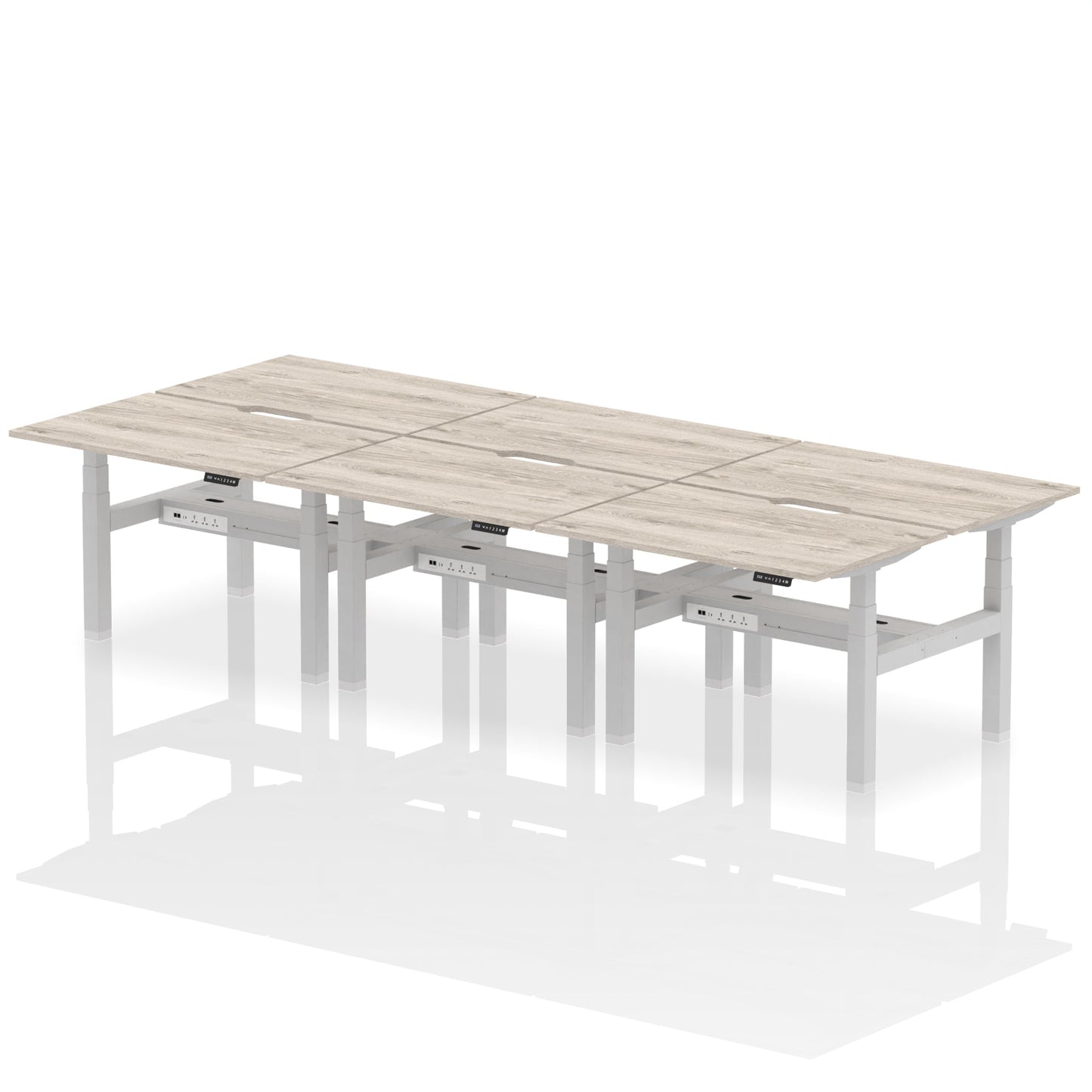 Air Back-to-Back Scalloped Edge Height Adjustable Bench Desk - 6 Person - Ergometric