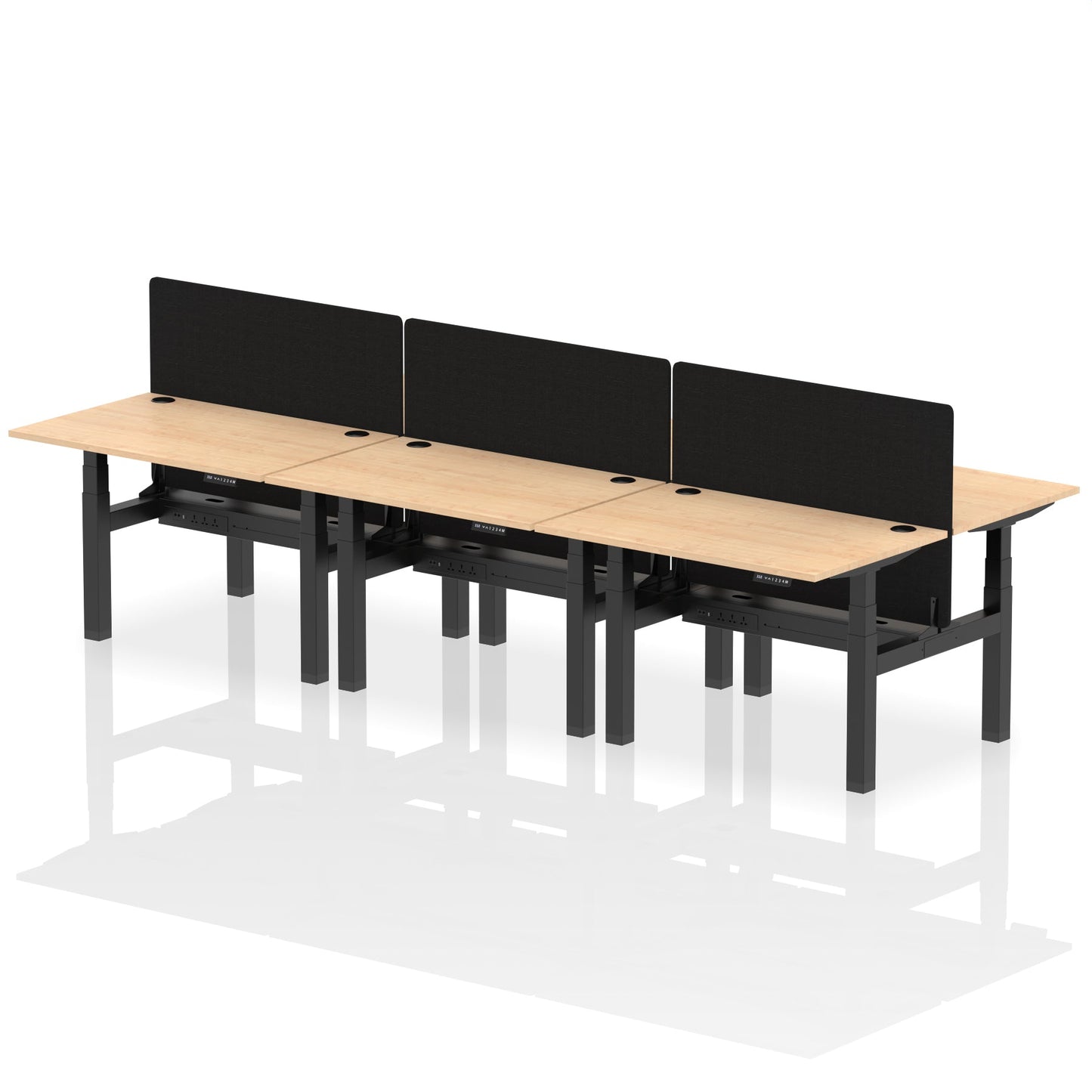 Air Back-to-Back Height Adjustable Bench Desk - 6 Person with Black Straight Screen - Ergometric