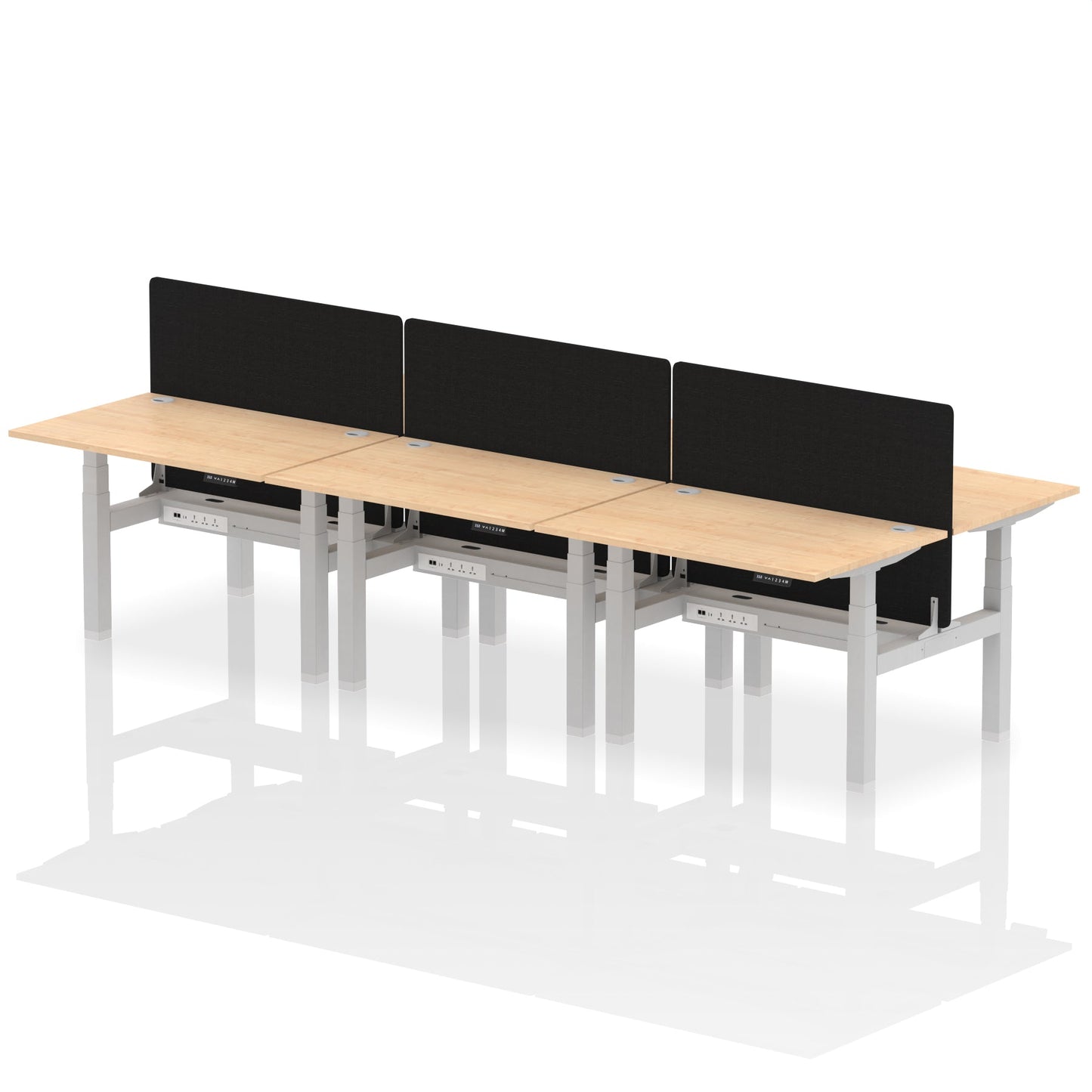 Air Back-to-Back Height Adjustable Bench Desk - 6 Person with Black Straight Screen - Ergometric
