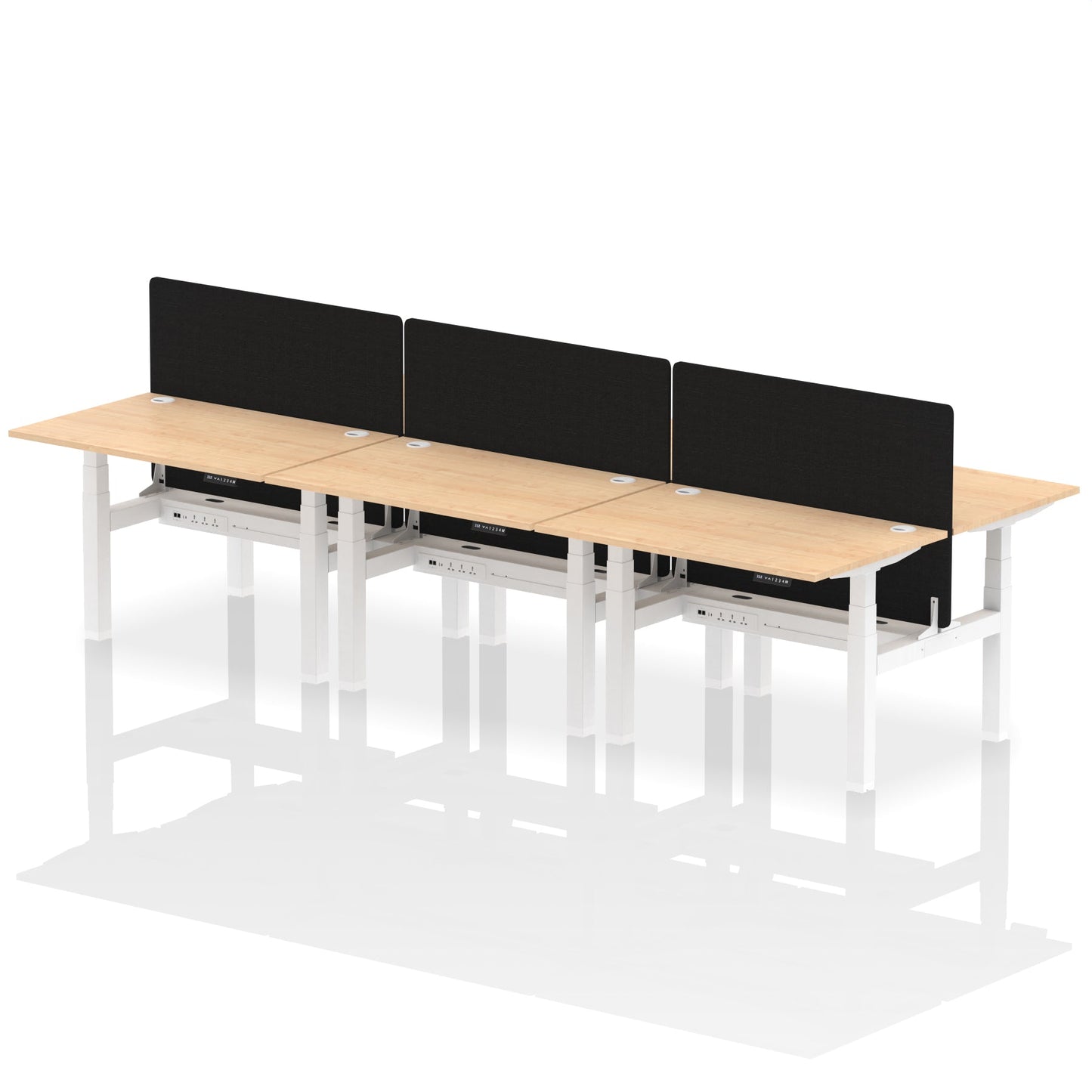 Air Back-to-Back Height Adjustable Bench Desk - 6 Person with Black Straight Screen - Ergometric