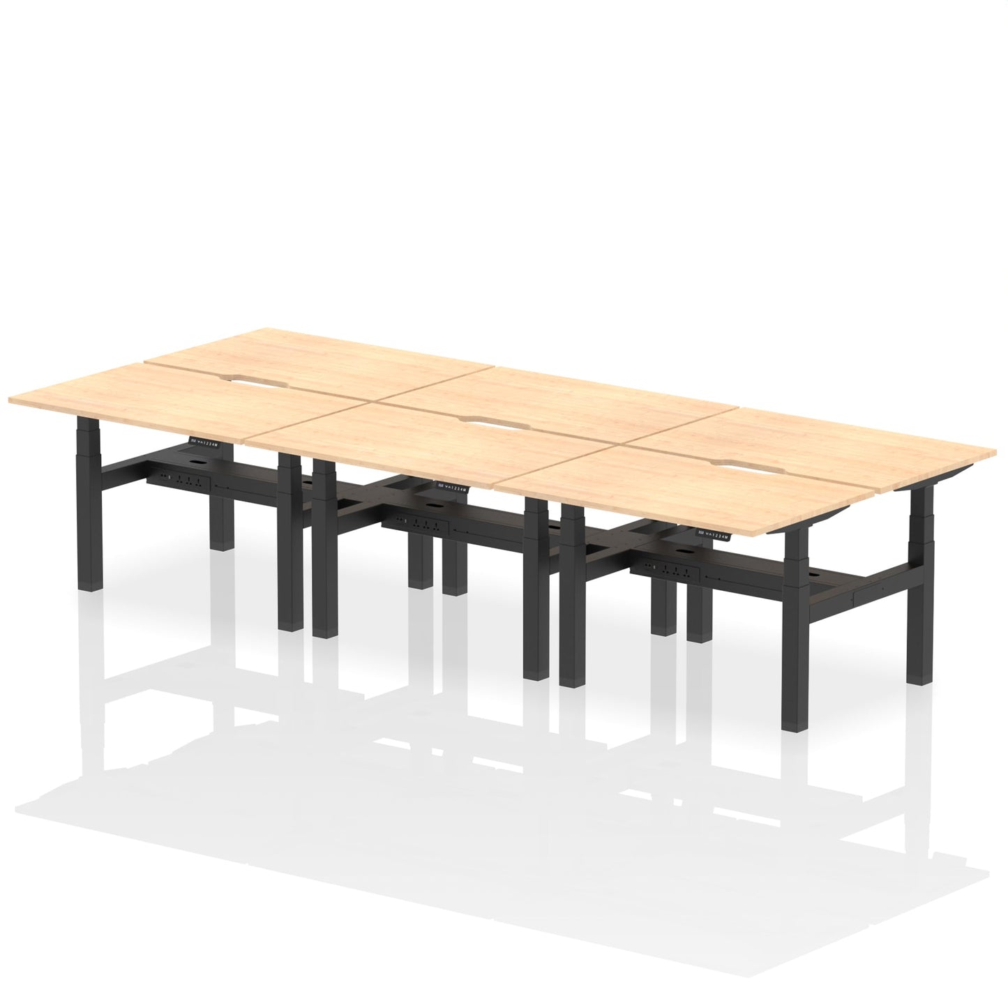 Air Back-to-Back Scalloped Edge Height Adjustable Bench Desk - 6 Person - Ergometric